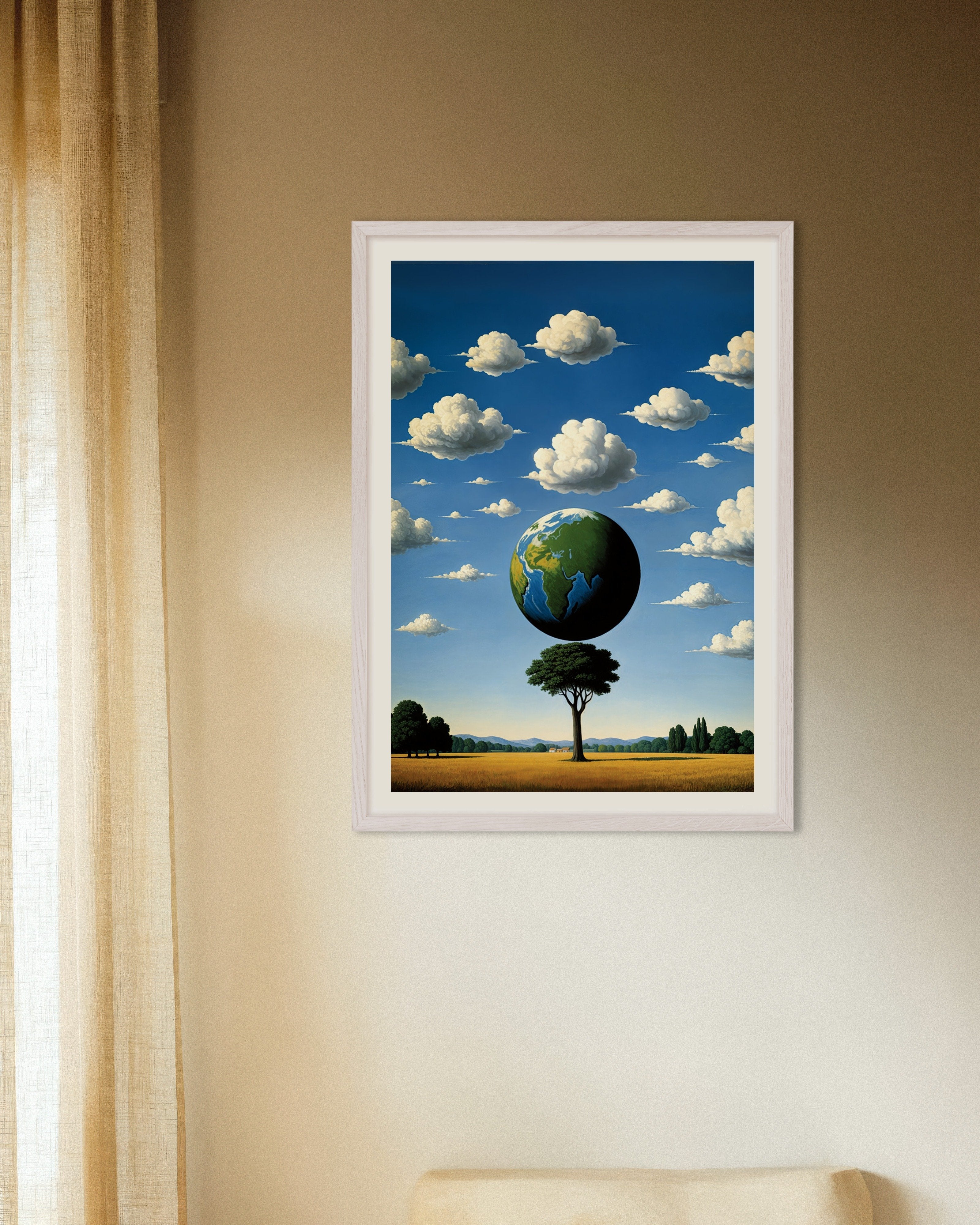 Poster of World tree – surreal Belgian poster, with white wooden frame
