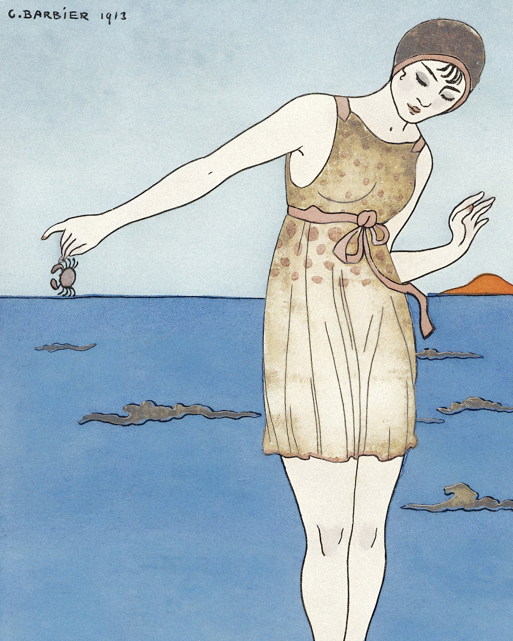 "Costume de Bain" af Georges Barbier (1913) - Art Deco poster Plakat
