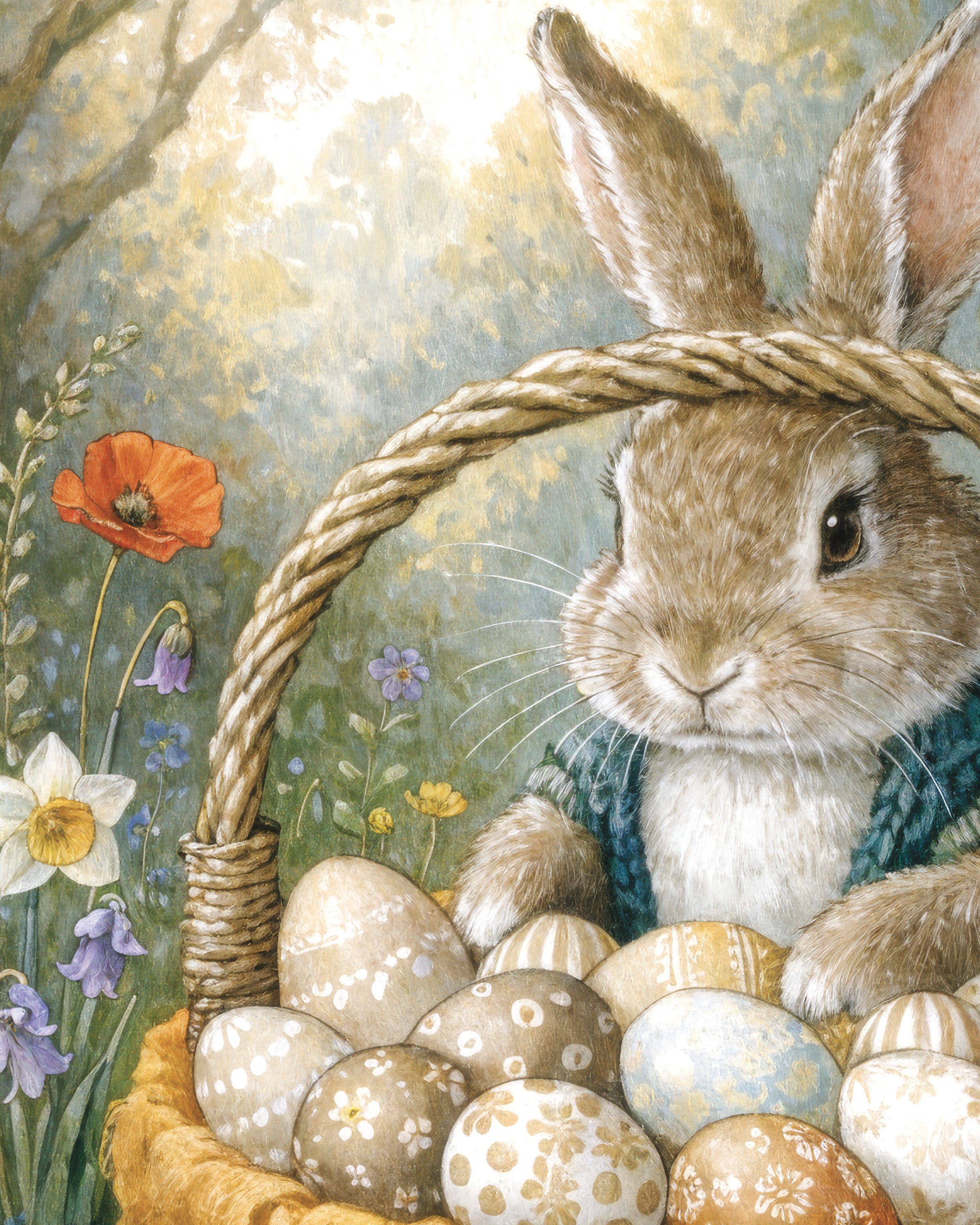 Påskekanin Kurv med Malede Æg Poster