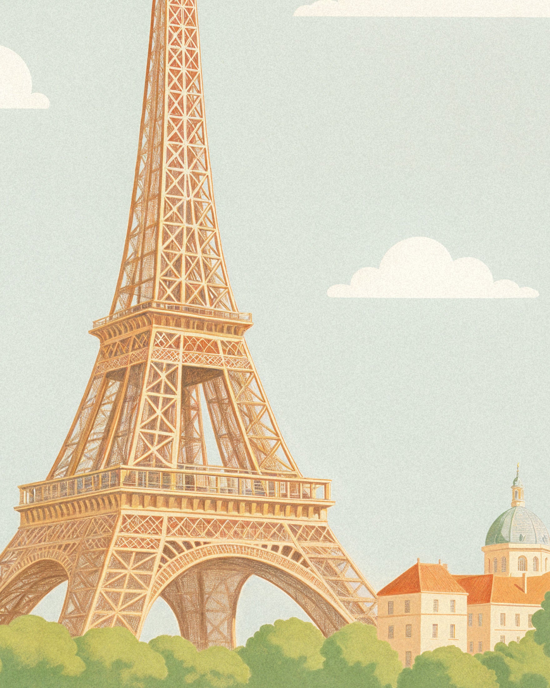 Paris – Blød Pastel Illustration af Eiffeltårnet - Plakat