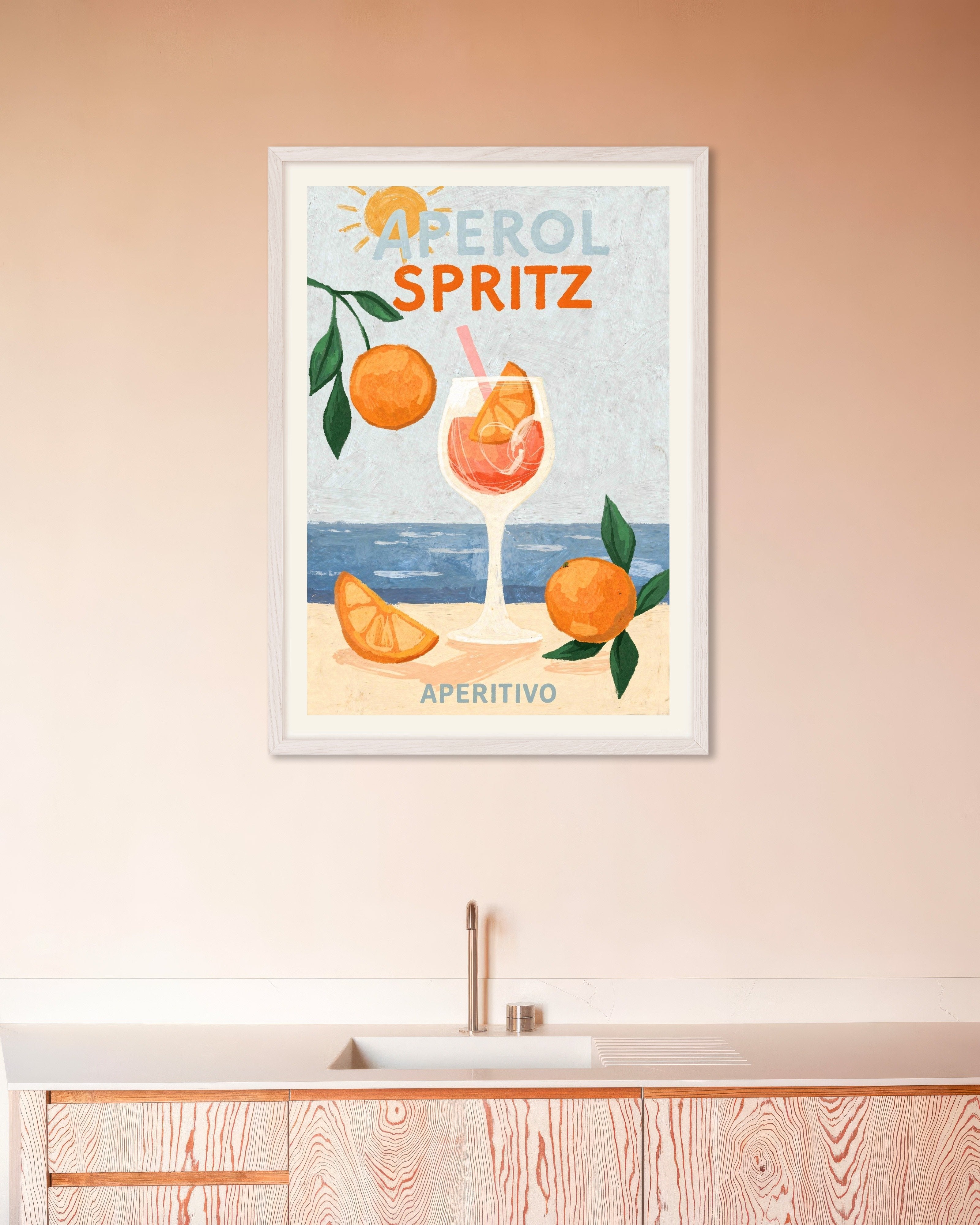 Poster of Aperol Spritz Aperitivo Poster, with white wooden frame