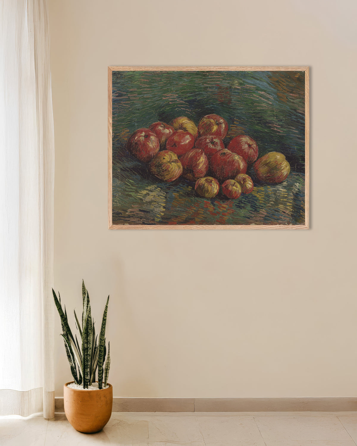 Poster af Æbler (1887) af Vincent van Gogh med ramme af naturtræ