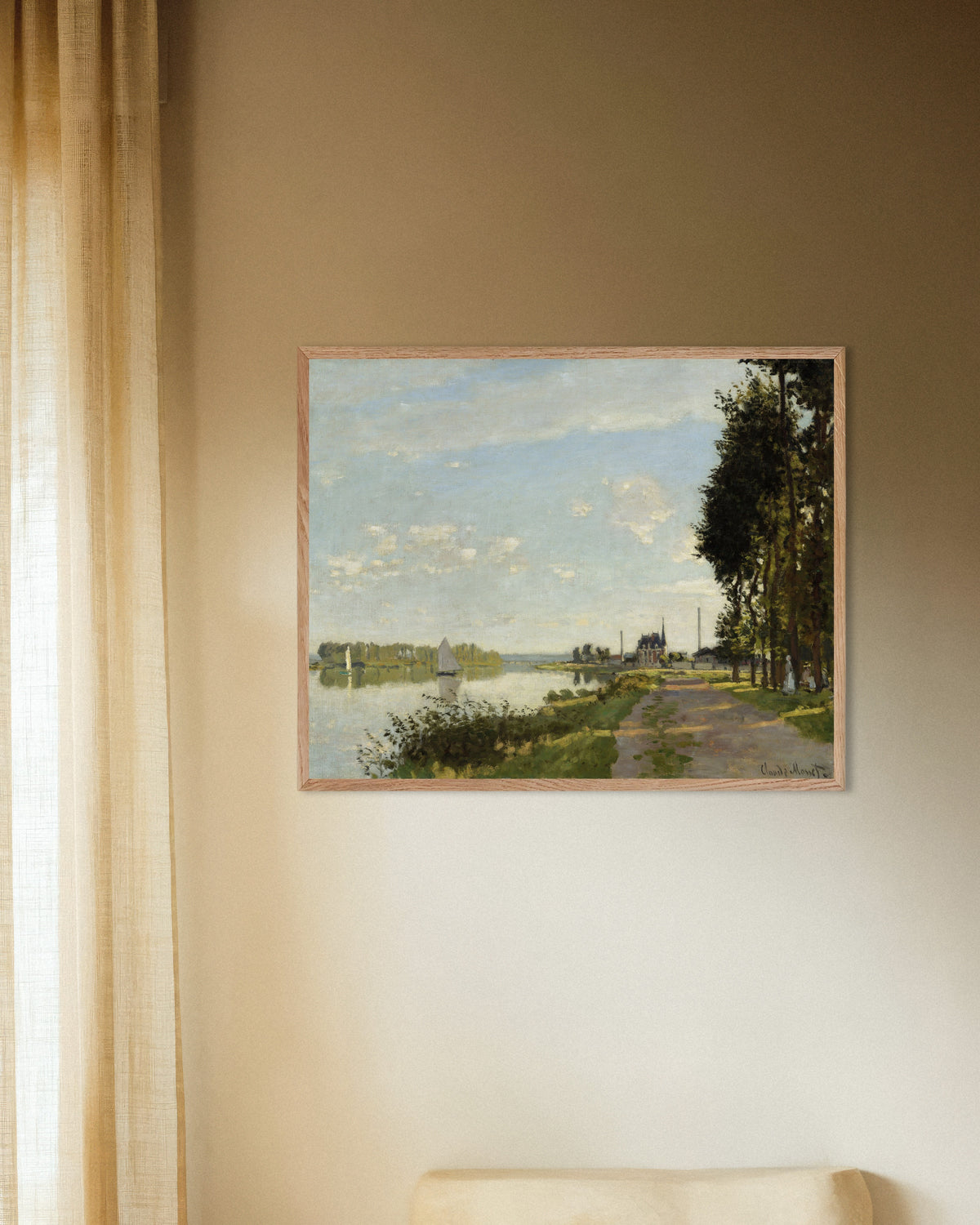 Plakat Argenteuil (ca. 1872) af Claude Monet med ramme i naturtræ