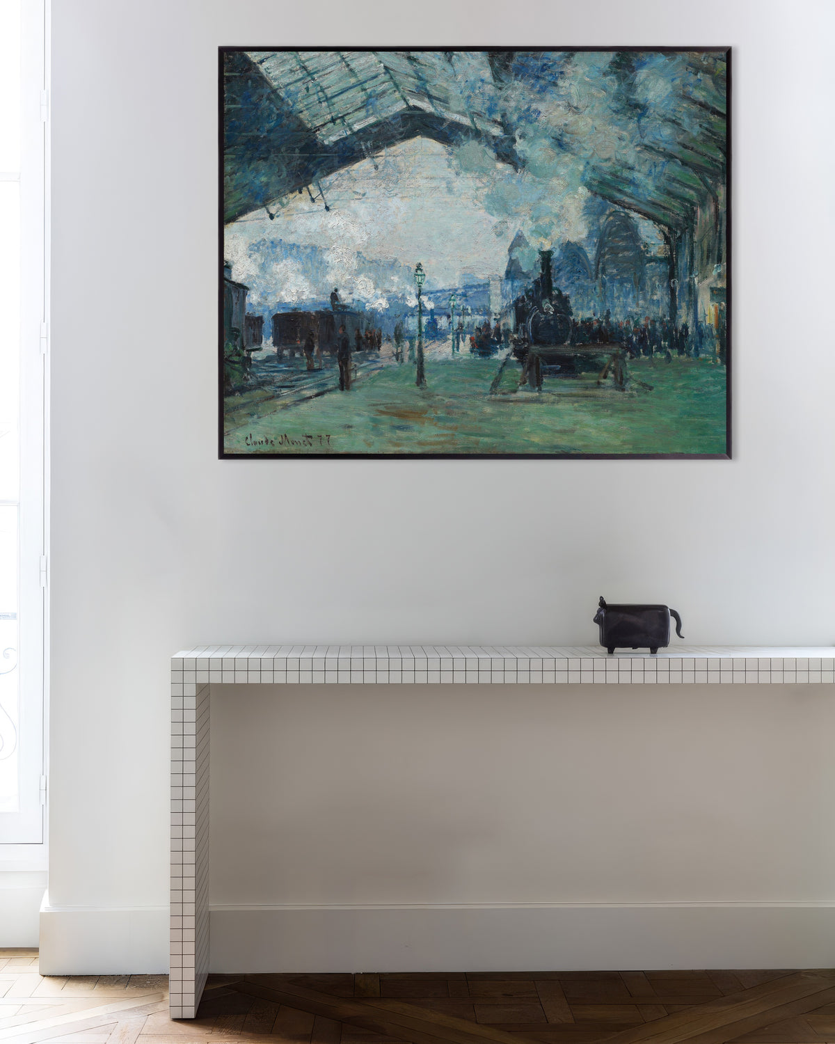 Plakat Toget fra Normandiet ankommer, Gare Saint-Lazare (1877) af Claude Monet med metalramme