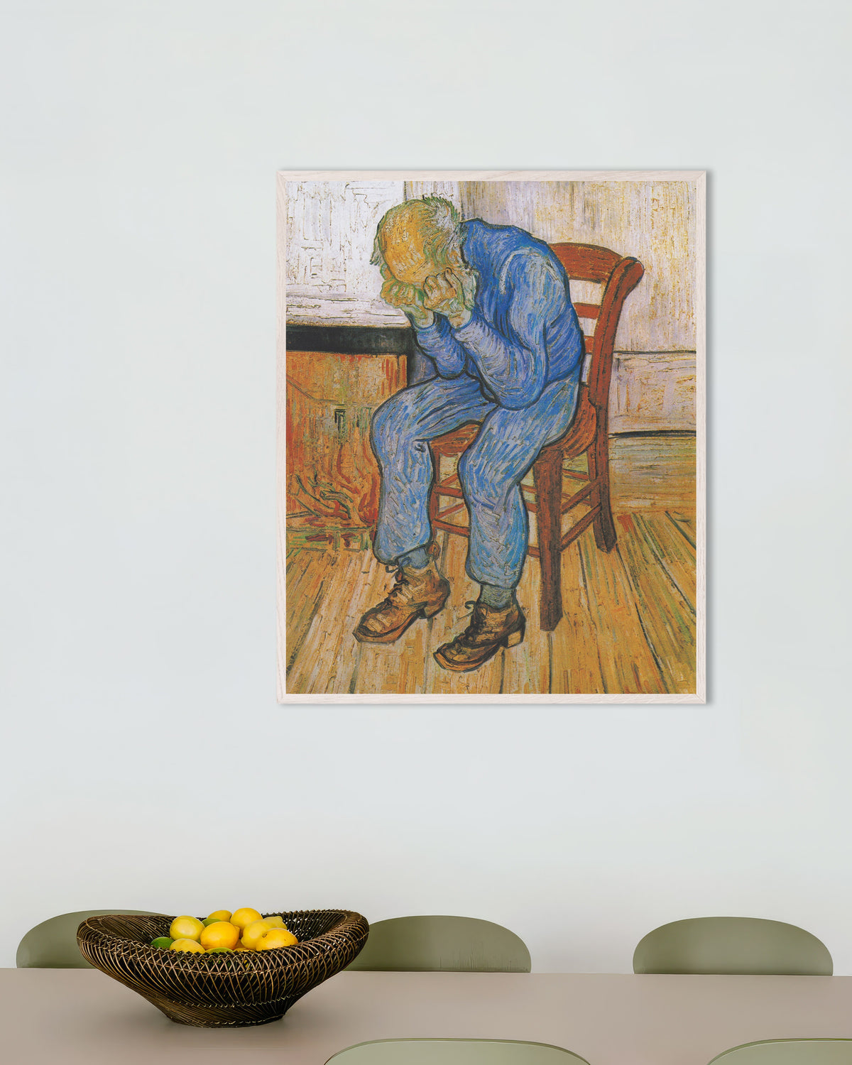 Poster af Ved evighedens port (1890) af Vincent van Gogh med hvid træramme