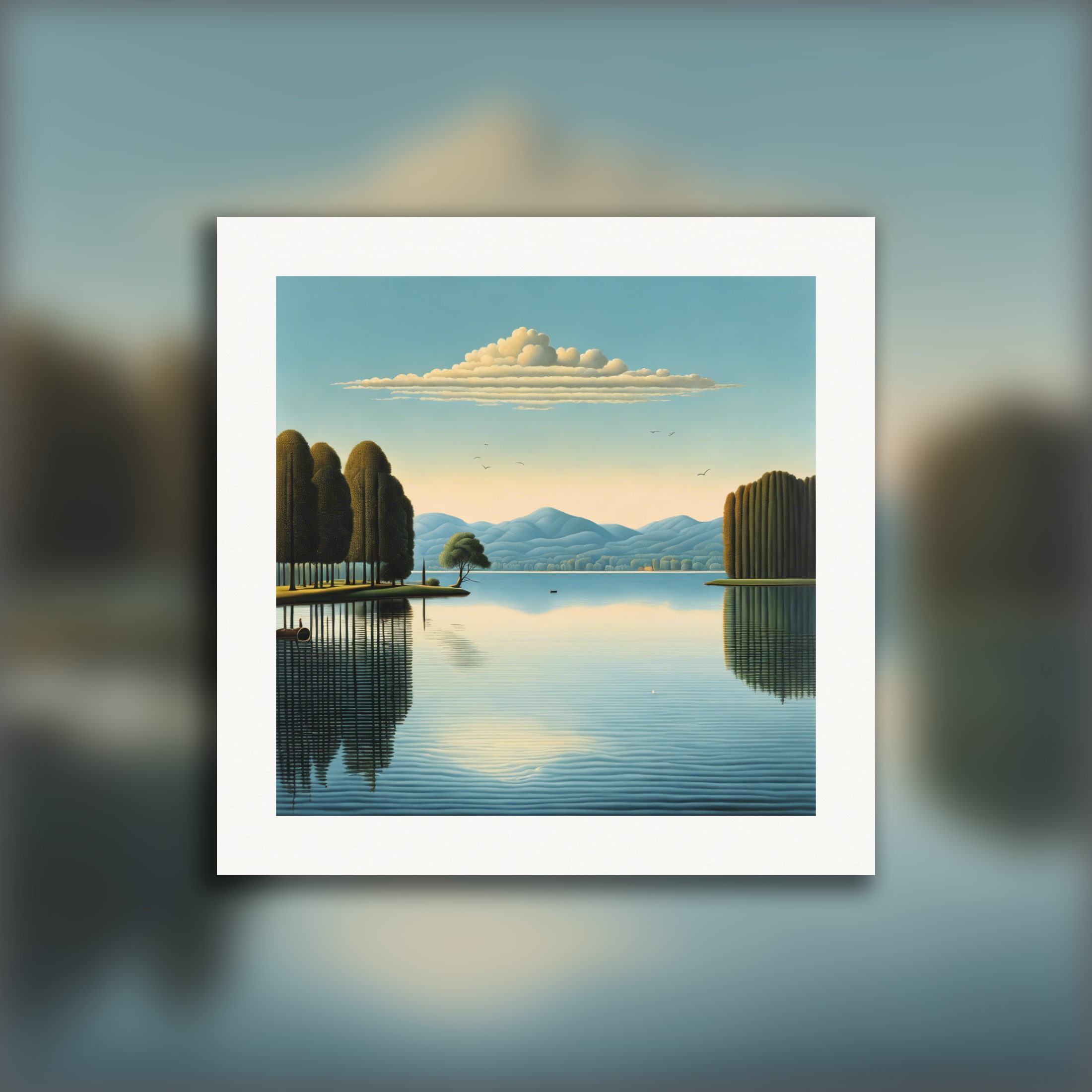 Belgisk surrealisme, refleksioner over søen - Plakat