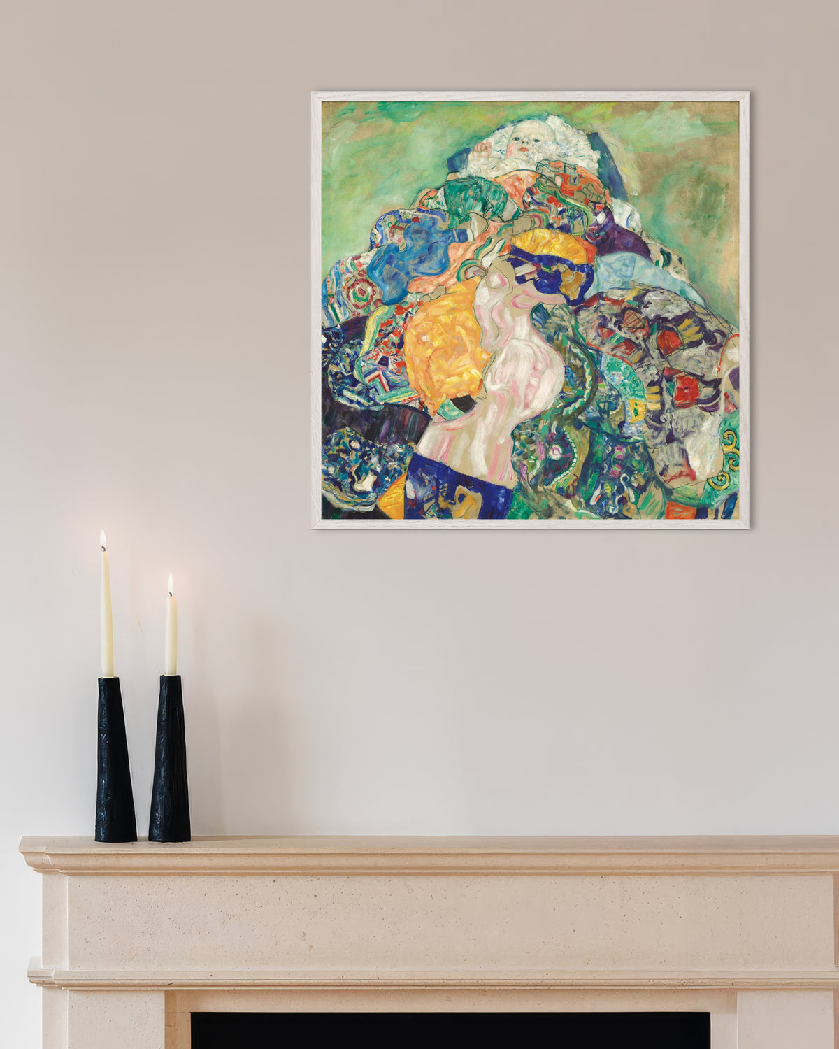 Plakat Baby (Vugge) (1917–1918) af Gustav Klimt med hvid træramme