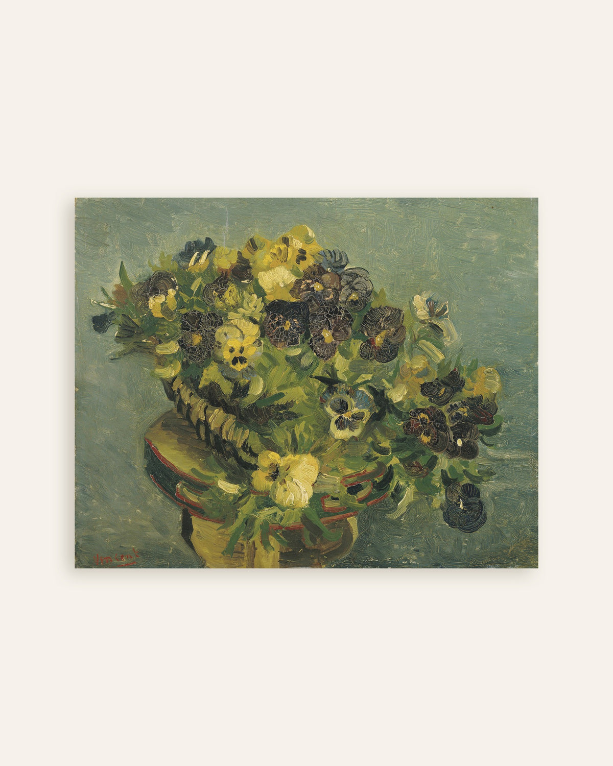 Poster af Kurv med stedmoderblomster på et lille bord (1887) af Vincent van Gogh, miniature