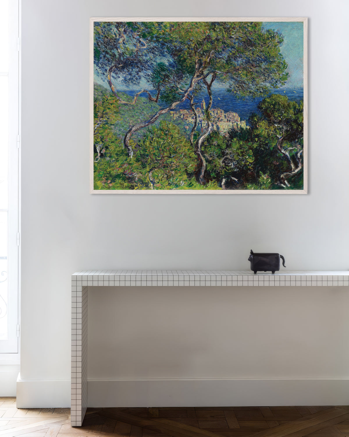 Plakat Bordighera (1884) af Claude Monet med hvid træramme