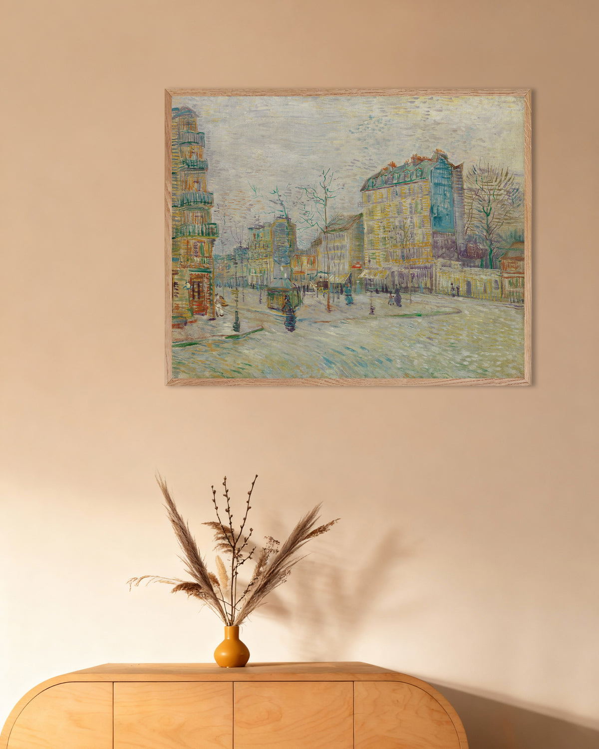 Poster af Boulevard de Clichy (1887) af Vincent van Gogh med ramme af naturtræ