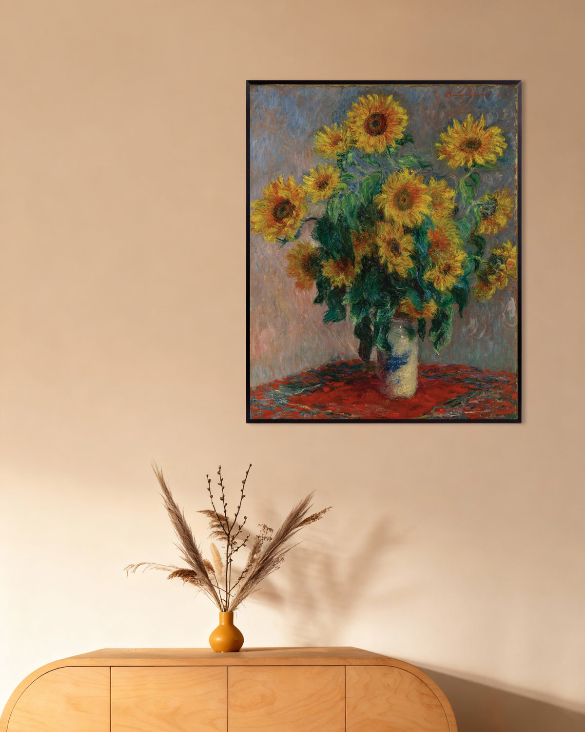 Plakat Buket af solsikker (1881) af Claude Monet med metalramme