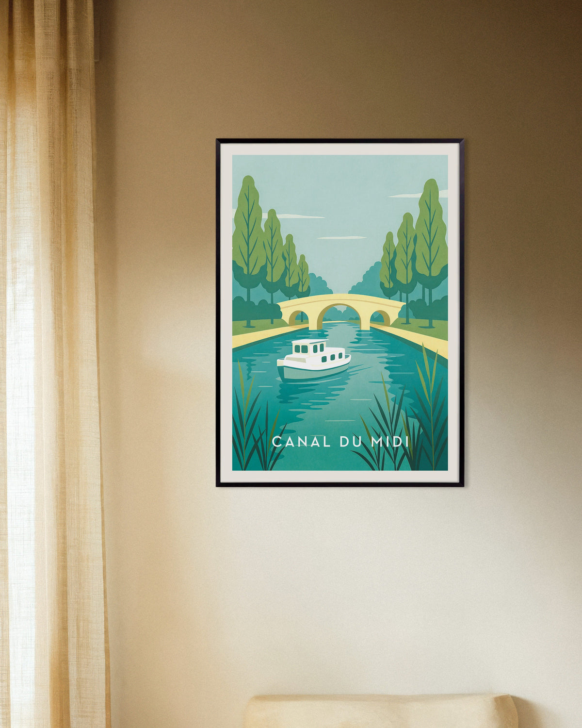 Plakat med Rejseposter med Canal du Midi, med metalramme