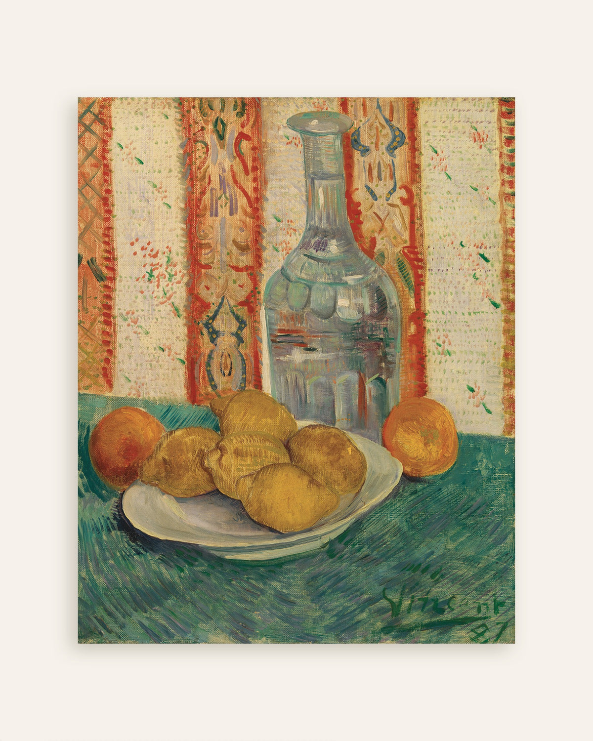 Poster med Karaffel og fad med citrusfrugter (1887) af Vincent van Gogh, miniature