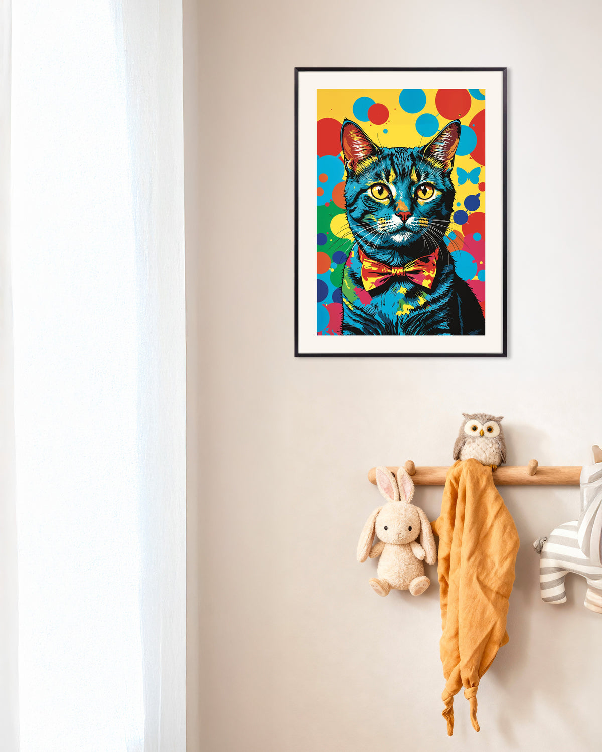 Poster af Farverig katteposter med metalramme