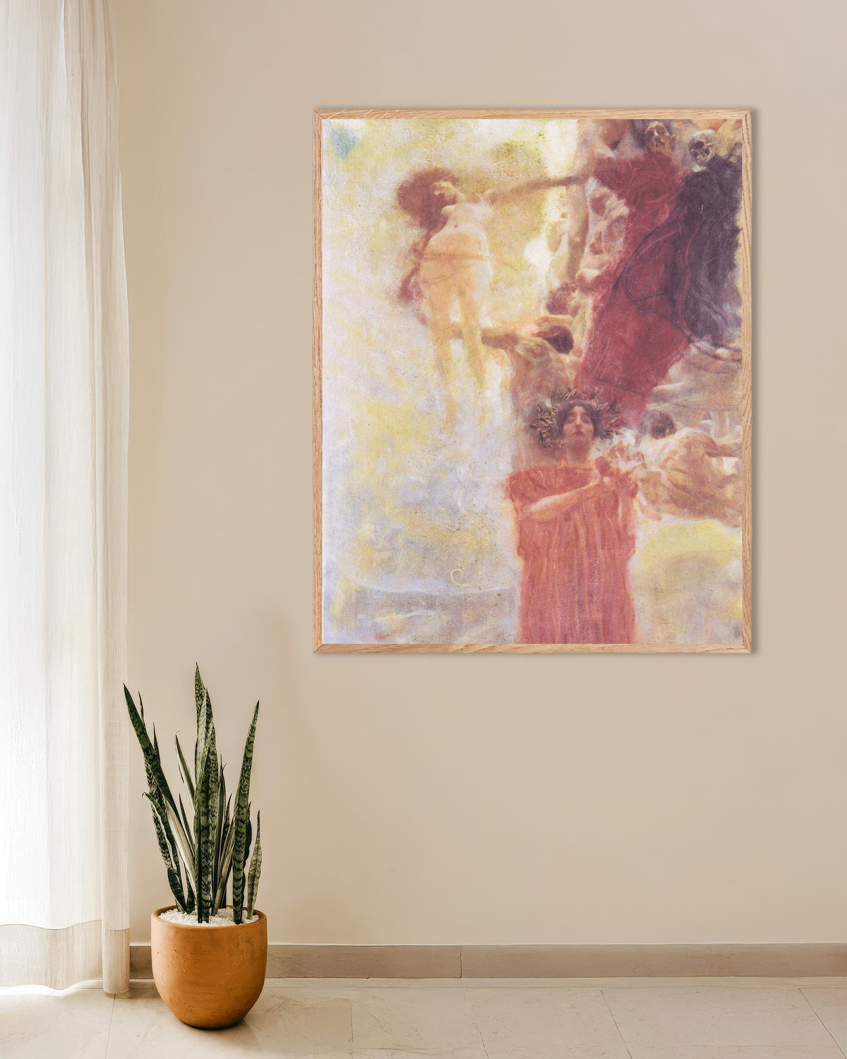 Plakat Kompositionsskitse til Medicinen (1897–1898) af Gustav Klimt med ramme i naturtræ