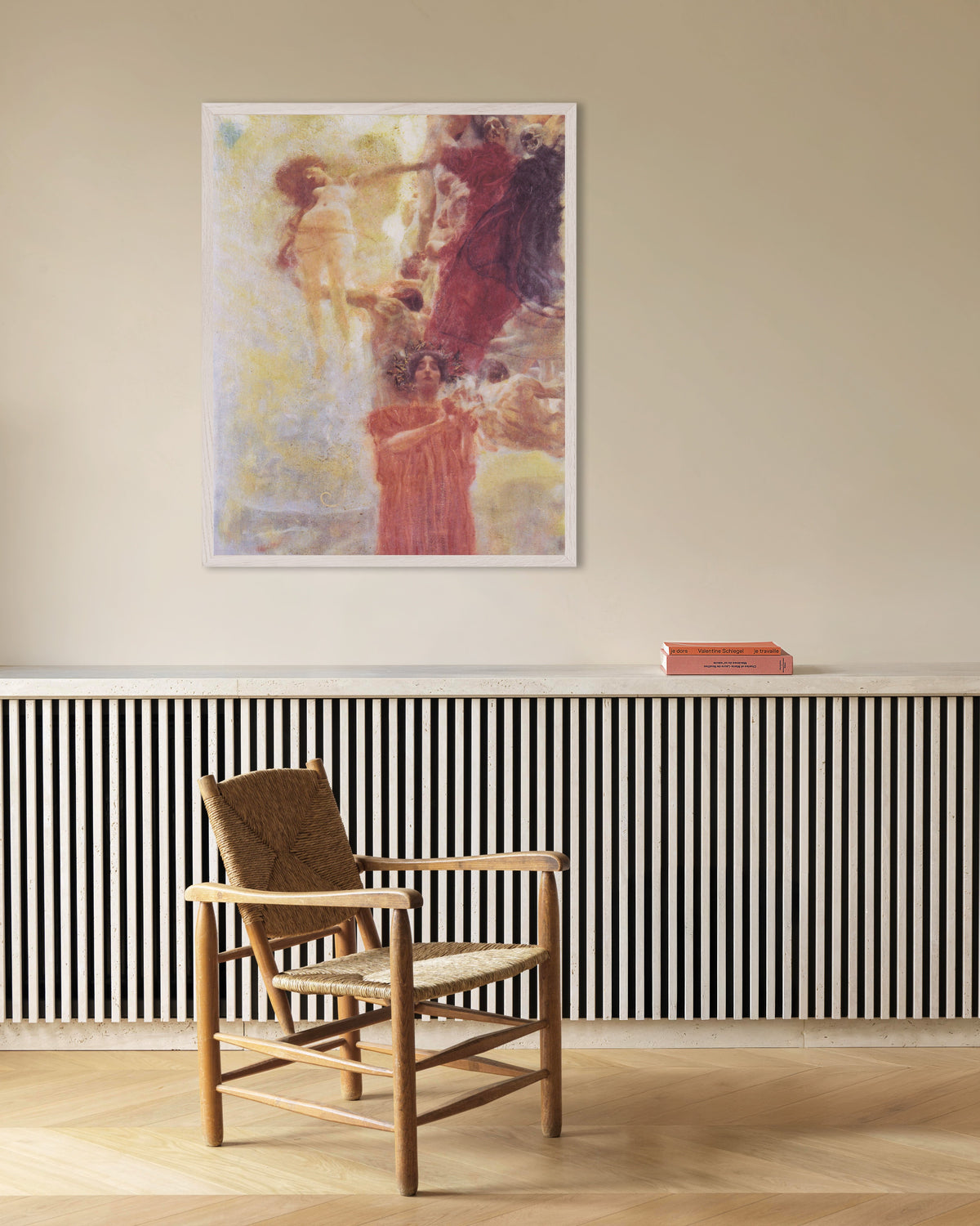 Plakat Kompositionsskitse til Medicinen (1897–1898) af Gustav Klimt med hvid træramme