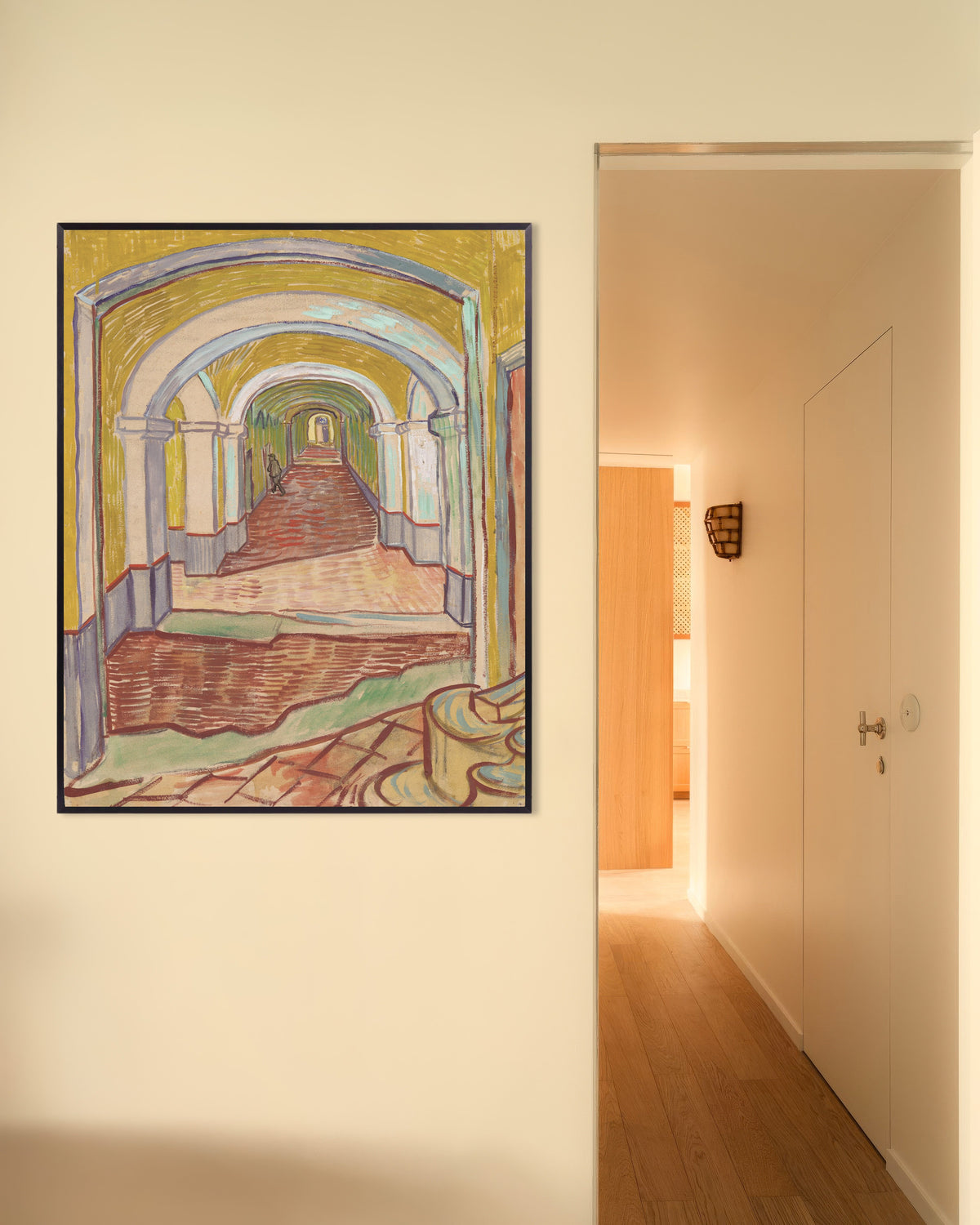 Poster af Korridor i asylet (1889) af Vincent van Gogh med metalramme