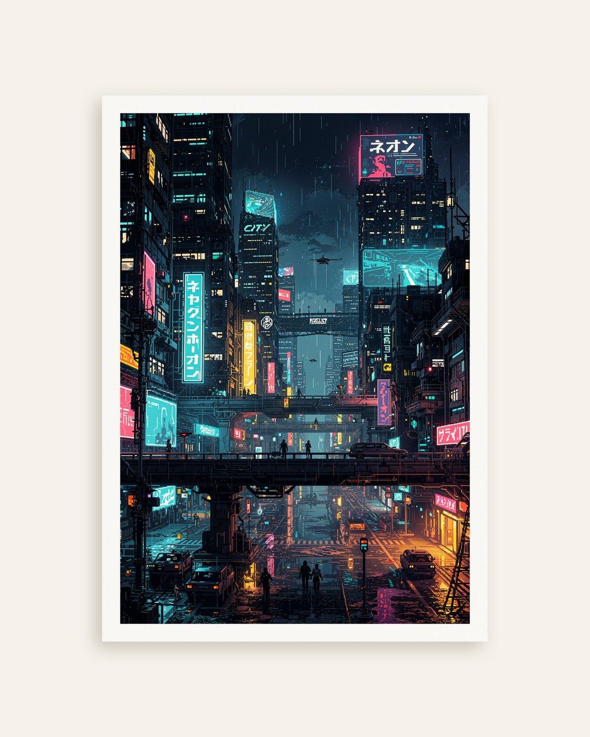 Poster of Cyberpunk Japanese City Pixel Art - Poster, thumbnail