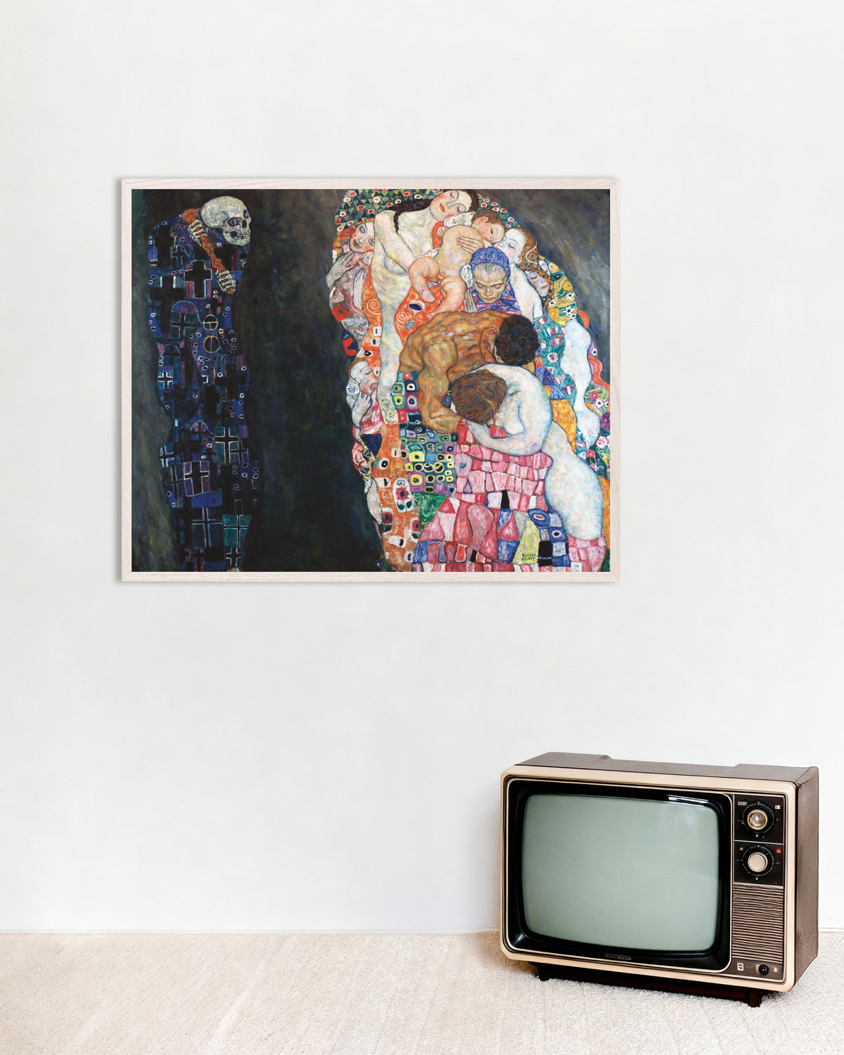 Poster af Død og liv (1910–1915) af Gustav Klimt med hvid træramme