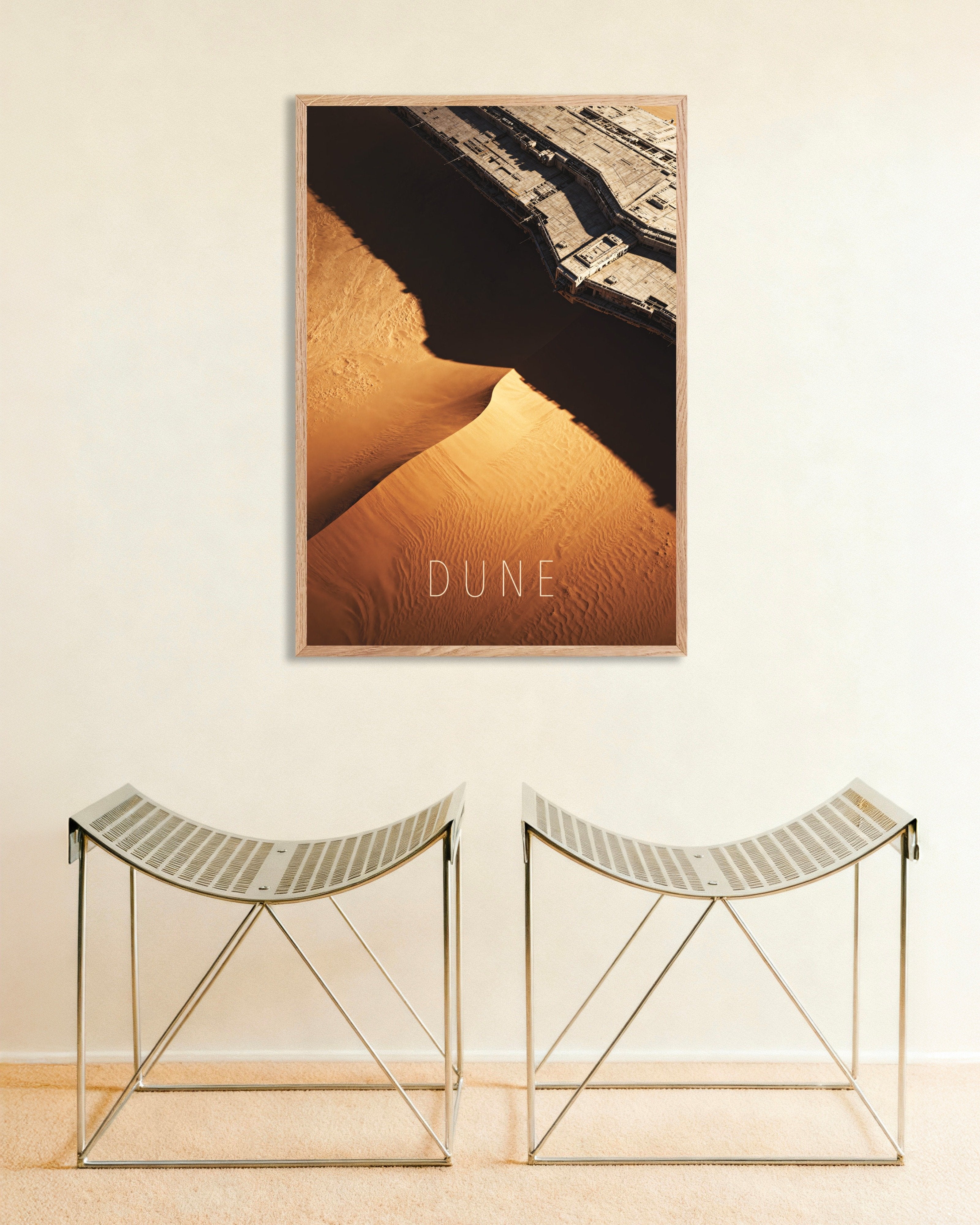 Poster of Desert Ship Poster, Sci-Fi Sand Art Print, with natural wooden frame