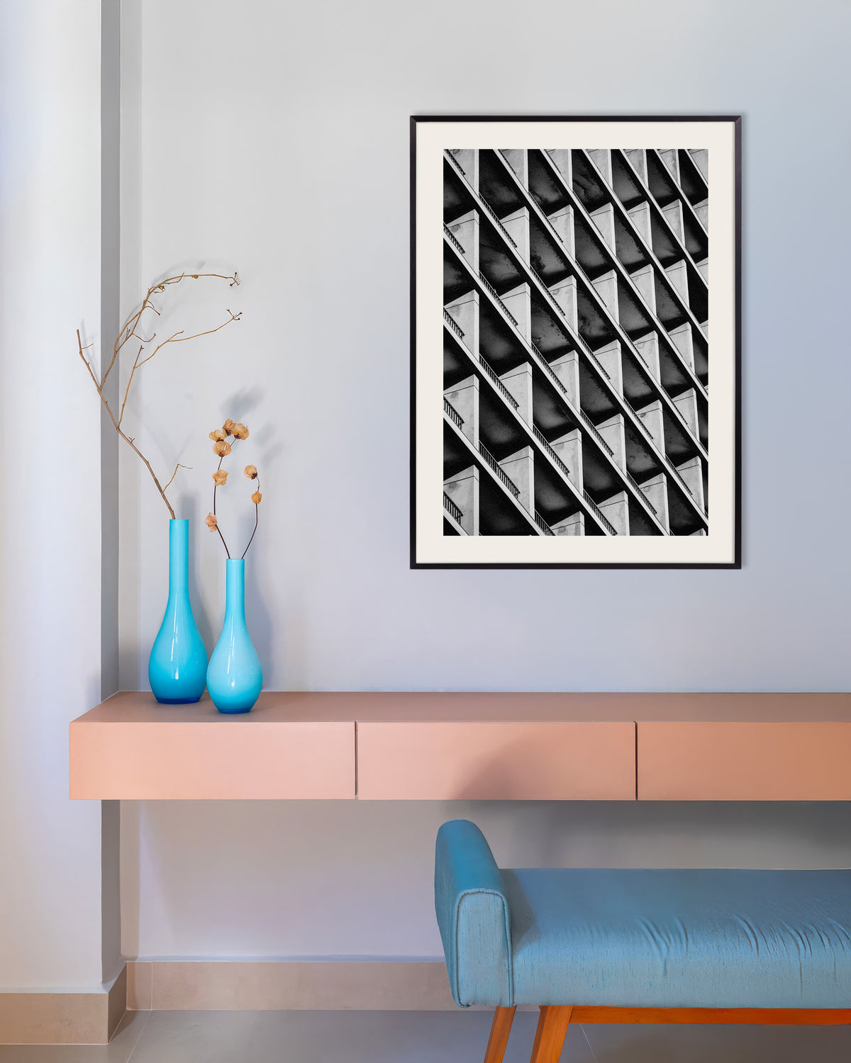 Plakat »Balkonernes diagonale rytme« med metalramme
