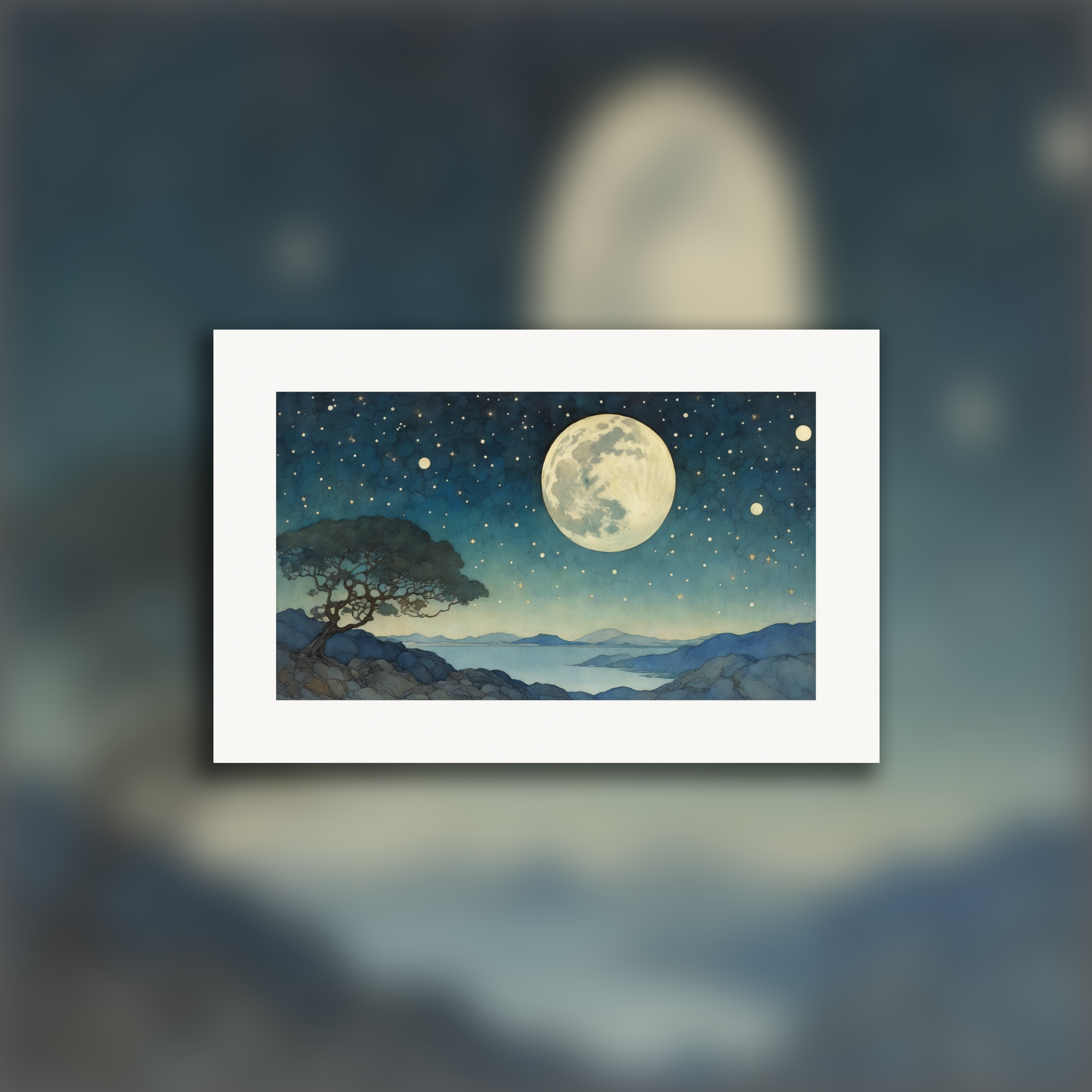 Fortryllende illustration, måne og stjernehimmel - Plakat