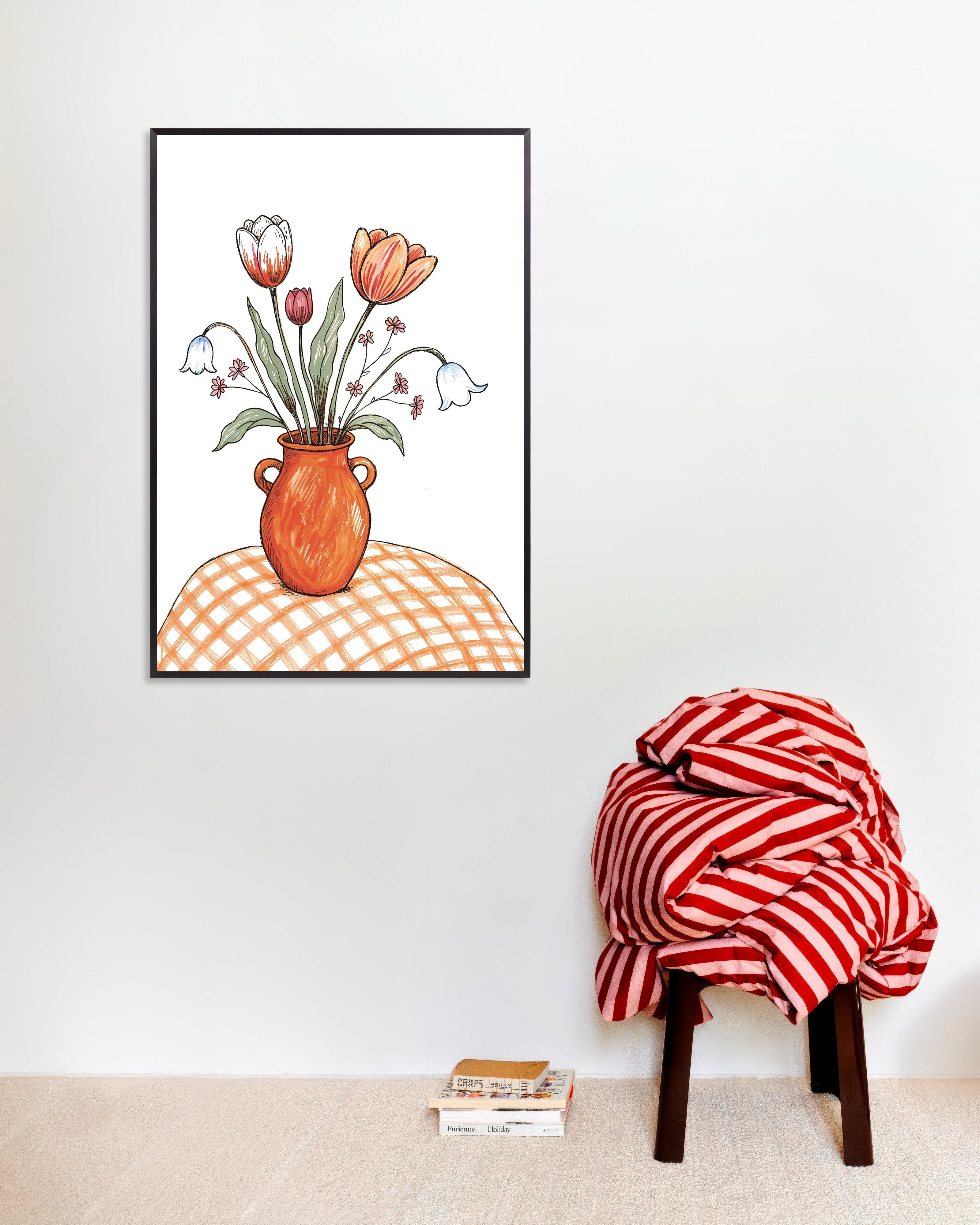 Poster of Easter Tulips Still Life in Terracotta, with metal frame