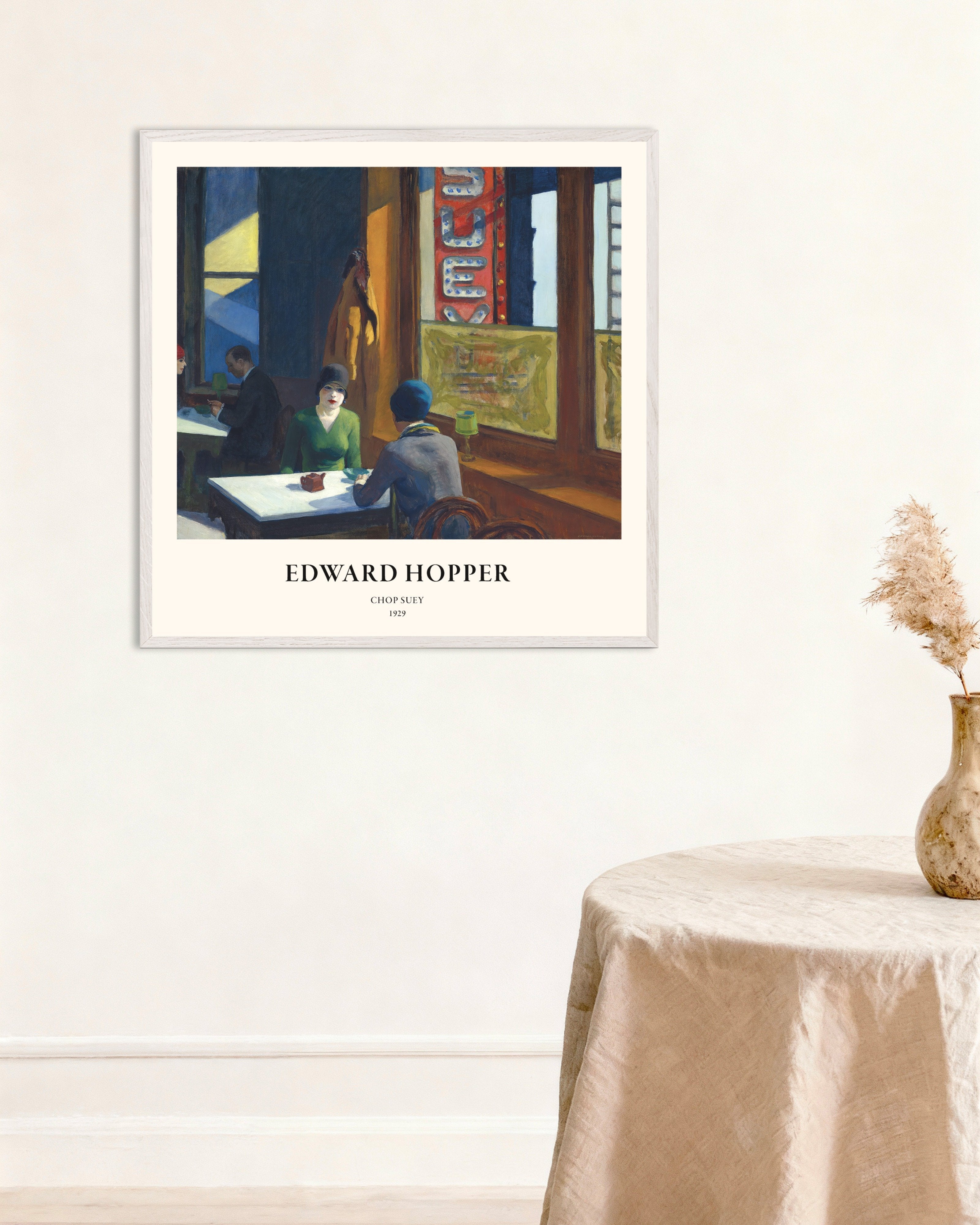 Poster of Edward Hopper Chop Suey art print, with white wooden frame