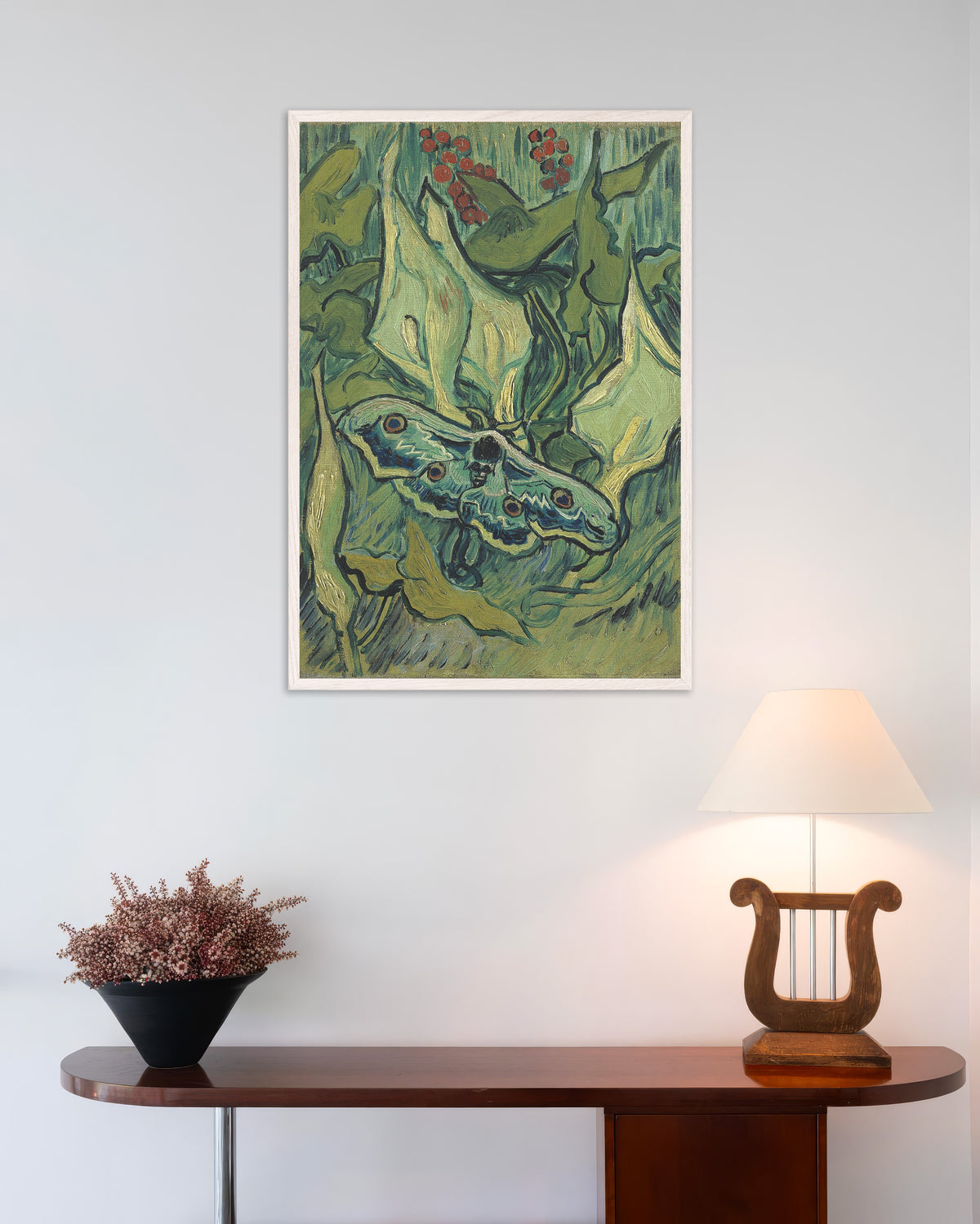 Poster af Kejsermøl (1889) af Vincent van Gogh med hvid træramme