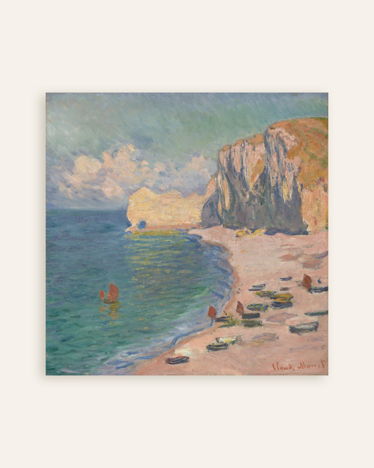 Plakat Étretat, stranden og Falaise d'Amont (1885) af Claude Monet, miniature