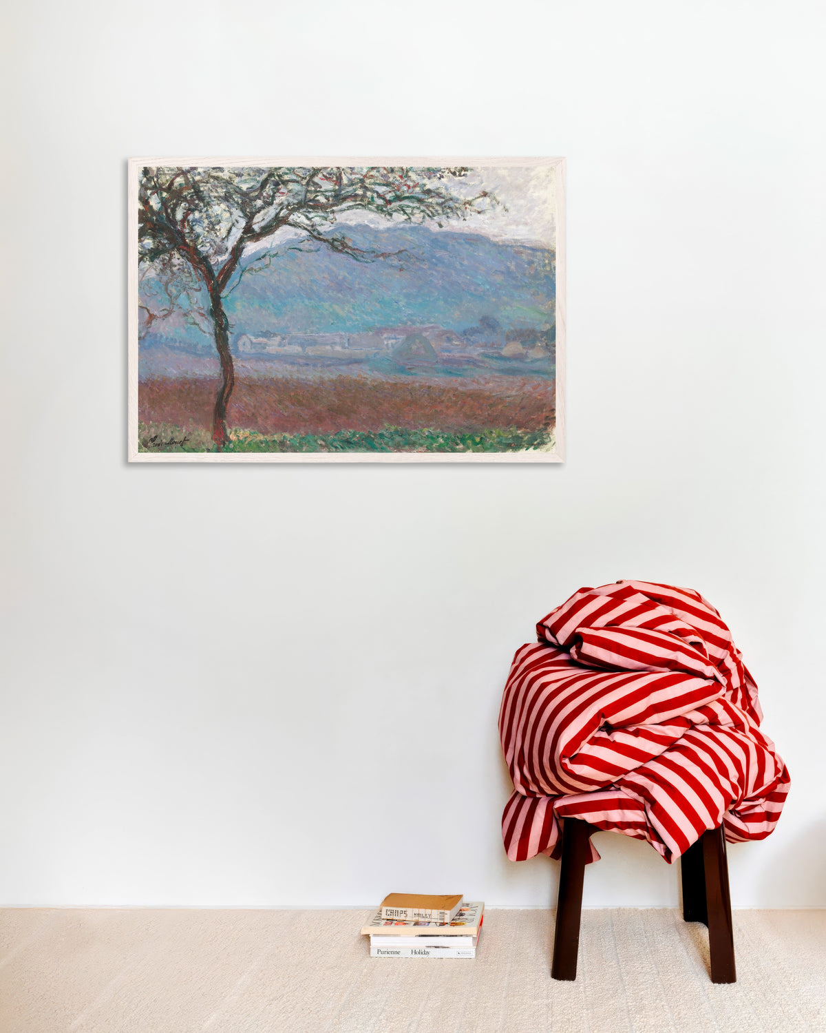 Plakat Mark ved Giverny (1887) af Claude Monet med hvid træramme