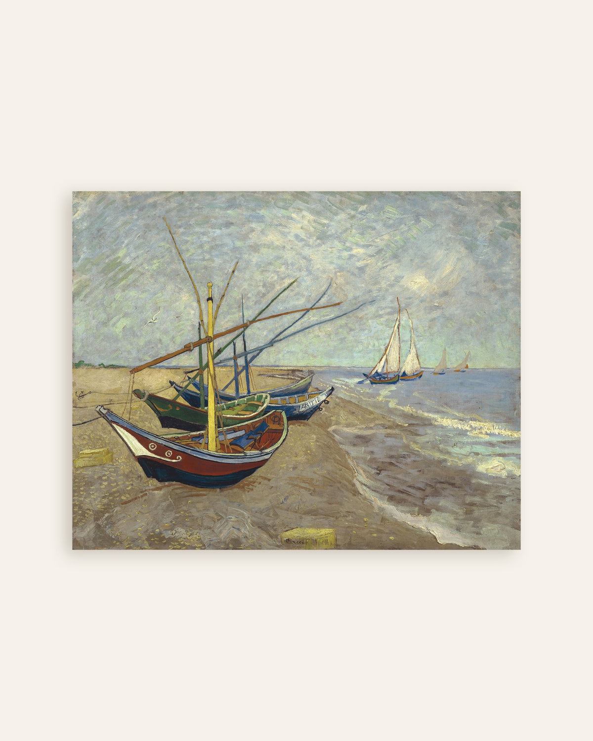 Plakat med Fiskerbåde på stranden ved Les Saintes-Maries-de-la-Mer (1888) af Vincent van Gogh, miniature