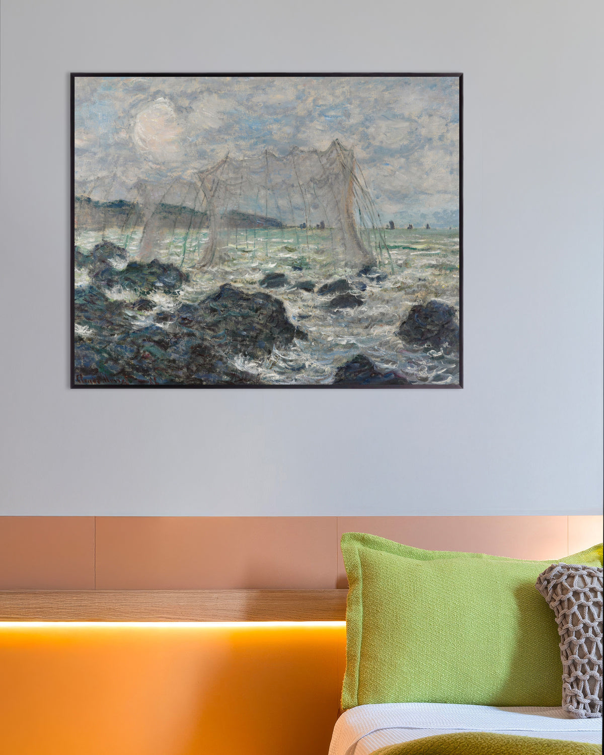 Plakat Fiskenet ved Pourville (1882) af Claude Monet med metalramme