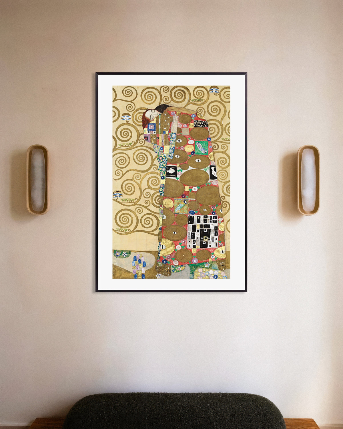 Poster af Opfyldelse, Stoclet-frisen (1910–1911) af Gustav Klimt med metalramme