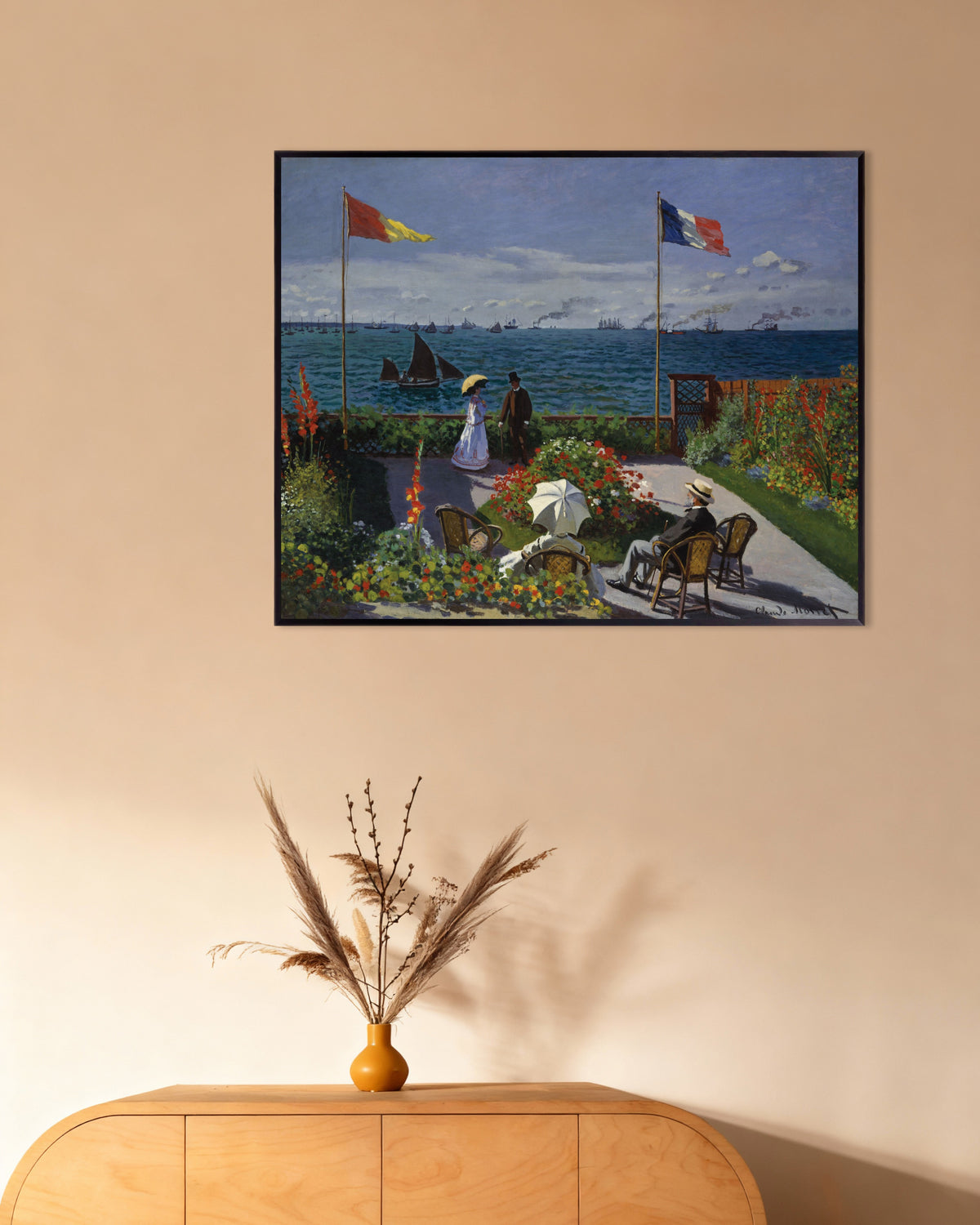 Plakat Have i Sainte-Adresse (1867) af Claude Monet med metalramme