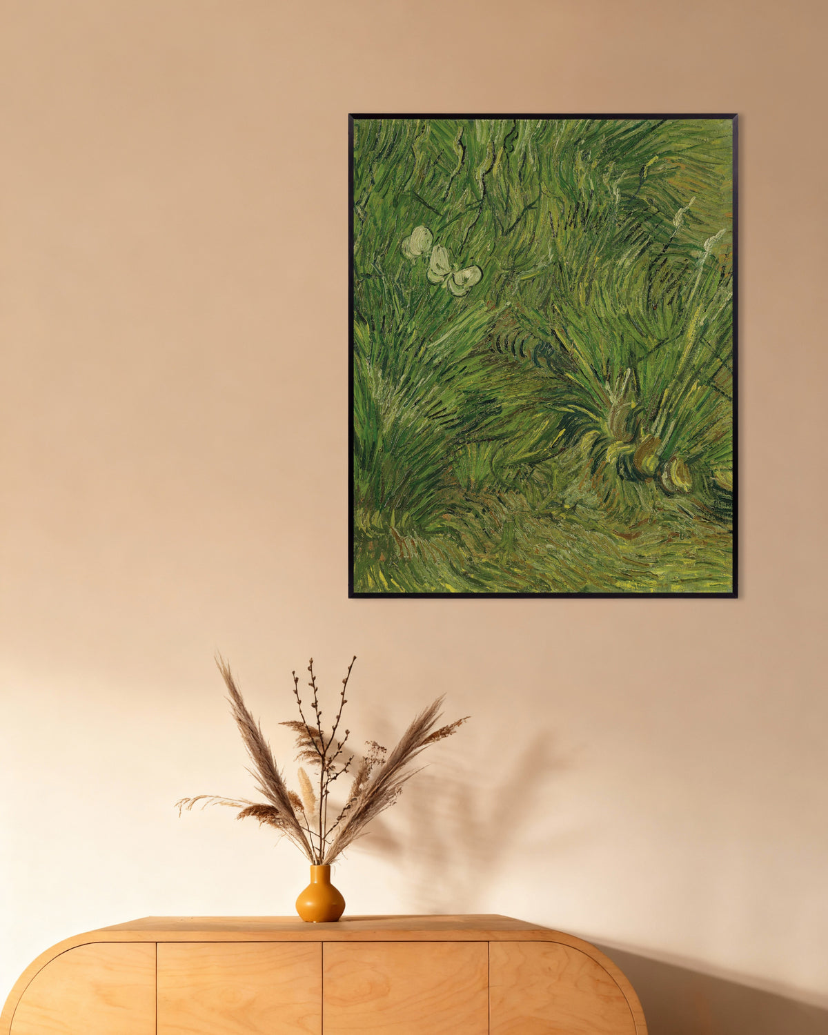 Poster af Have med sommerfugle (1889) af Vincent van Gogh med metalramme
