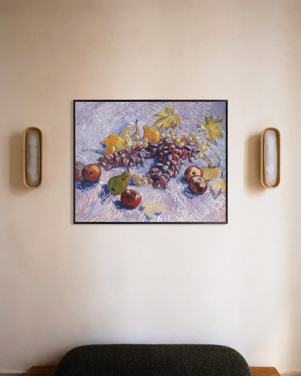 Poster med Druer, citroner, pærer og æbler (1887) af Vincent van Gogh, med metalramme