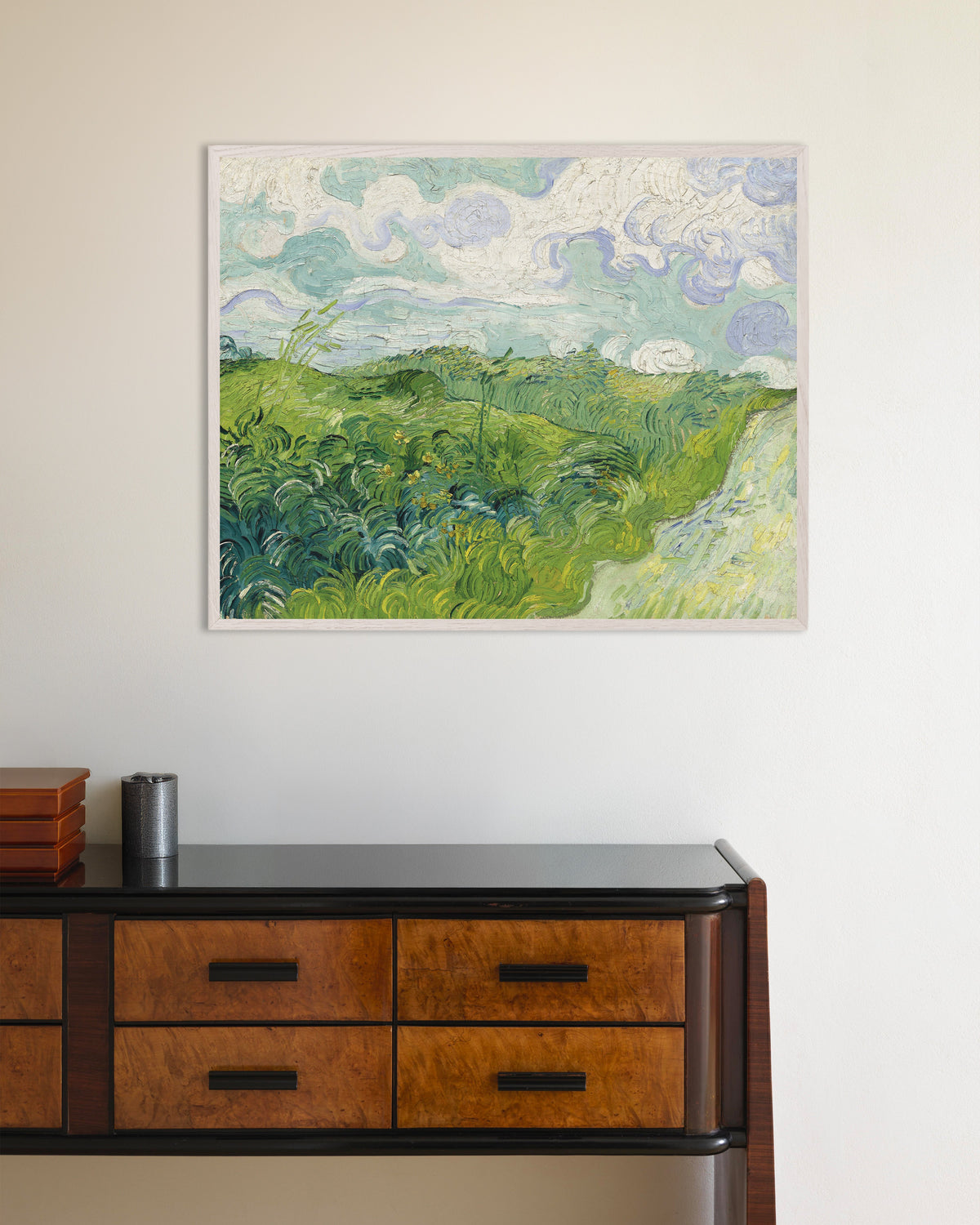 Poster af Grønne hvedemarker, Auvers (1890) af Vincent van Gogh med hvid træramme