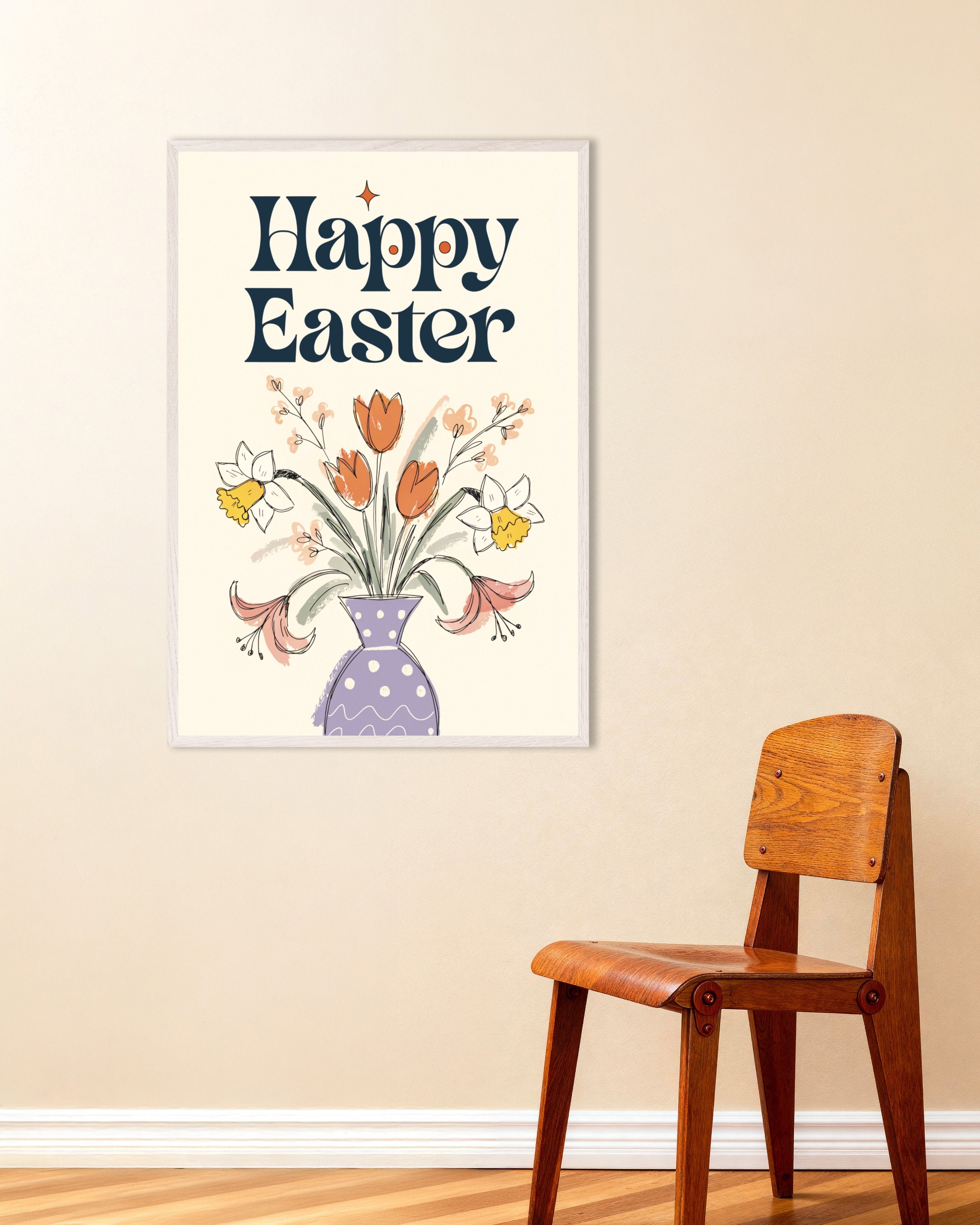 Poster of Happy Easter Floral Bouquet Poster, with white wooden frame