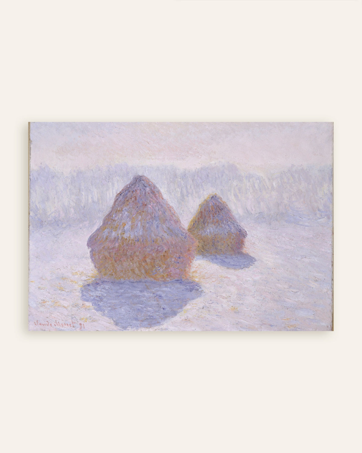 Plakat Kornstakke, sne og sol (1891) af Claude Monet, miniature