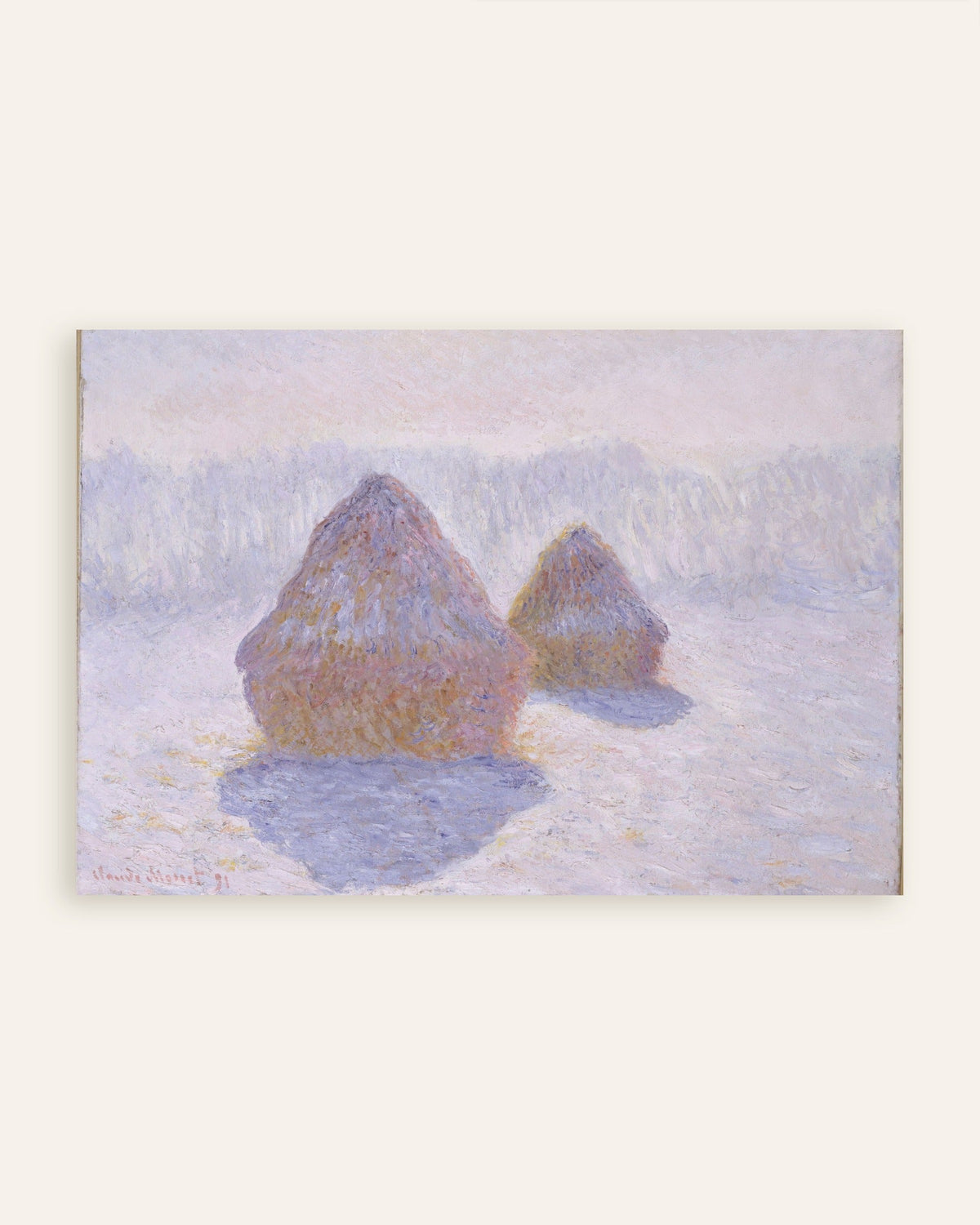 Plakat Kornstakke, sne og sol (1891) af Claude Monet, miniature
