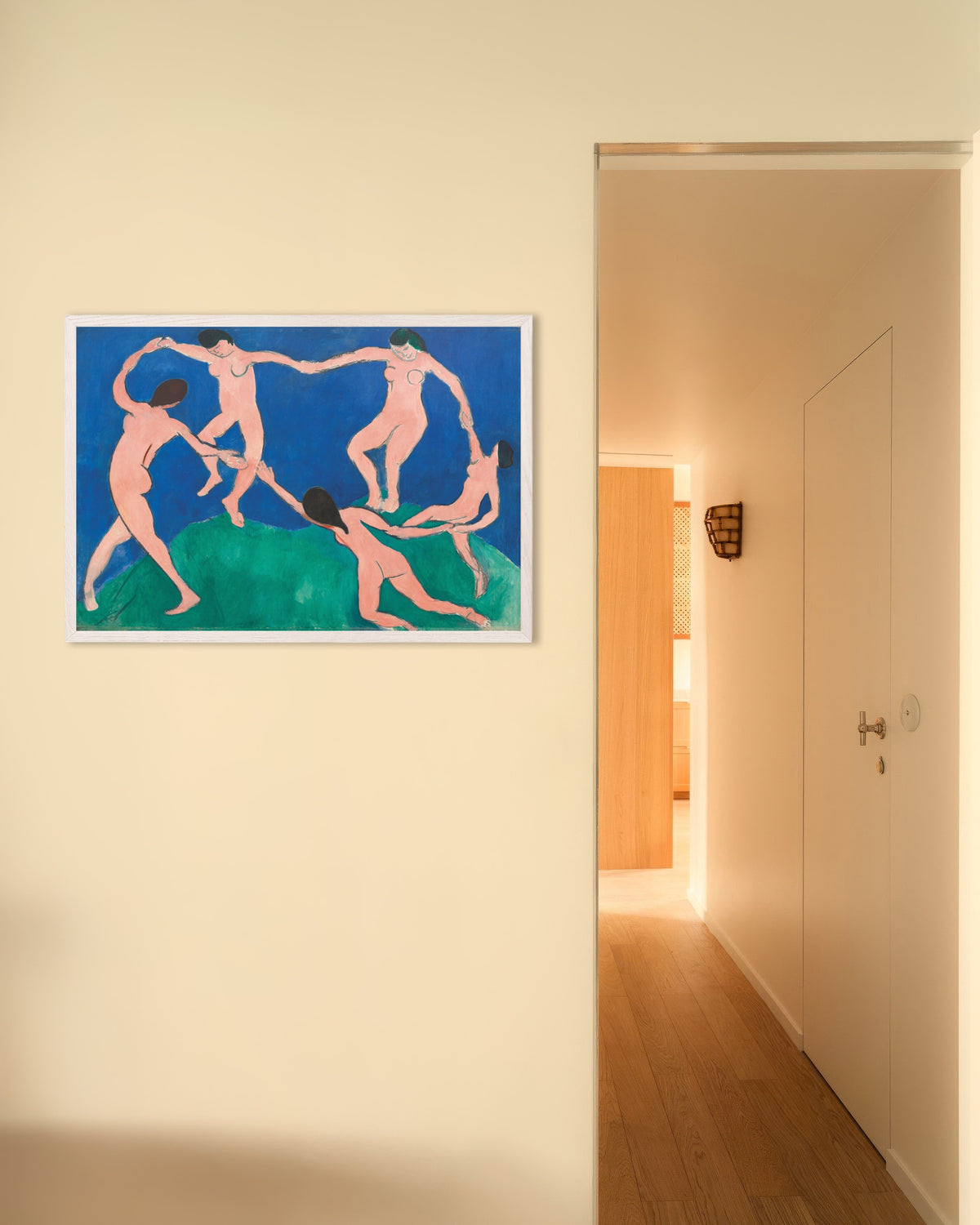 Poster of Henri Matisse The dance poster (1909), with white wooden frame