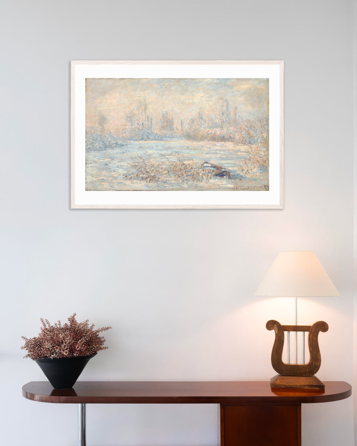 Plakat Rimfrost (1880) af Claude Monet med hvid træramme