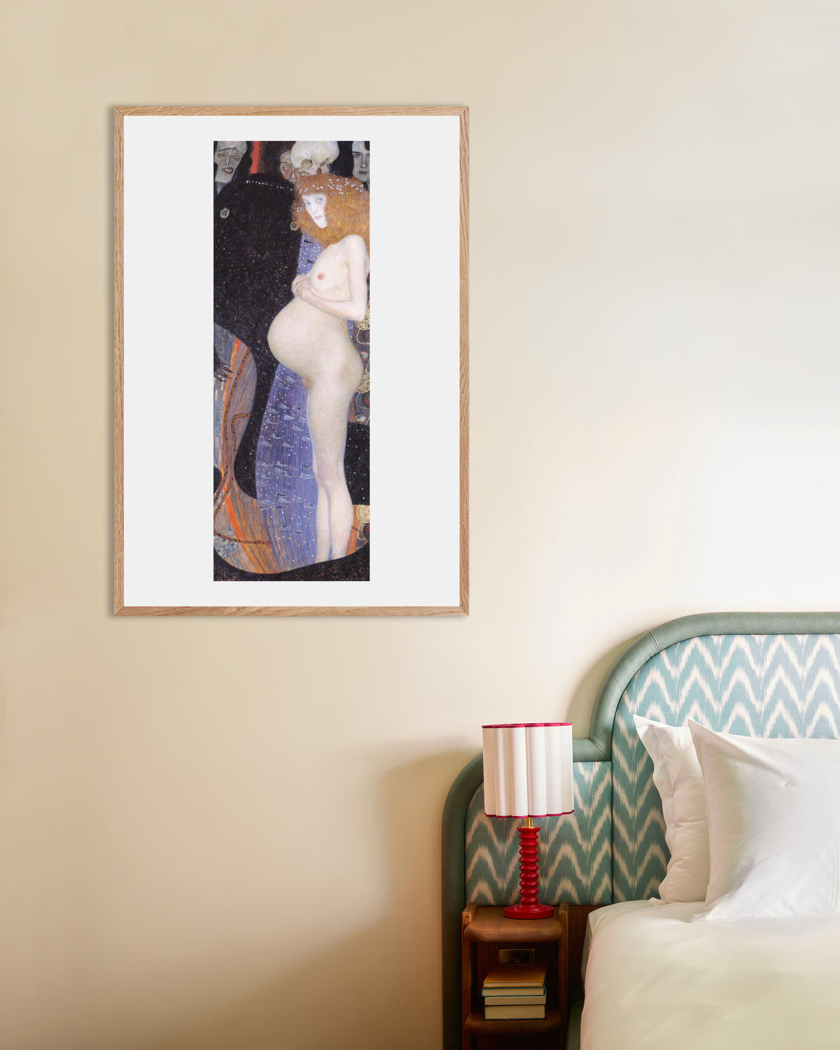 Plakat Håbet I (1903) af Gustav Klimt med ramme i naturtræ