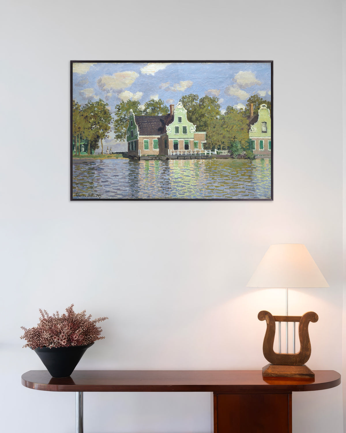 Plakat Huse ved bredden af Zaan (1871) af Claude Monet med metalramme