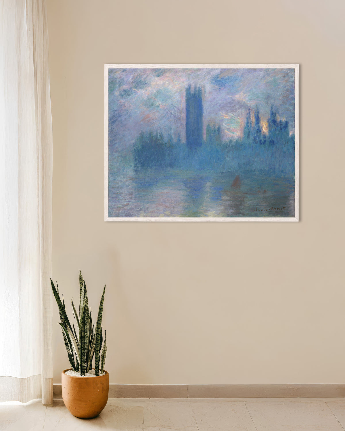 Plakat Parlamentet i London (1900) af Claude Monet med hvid træramme