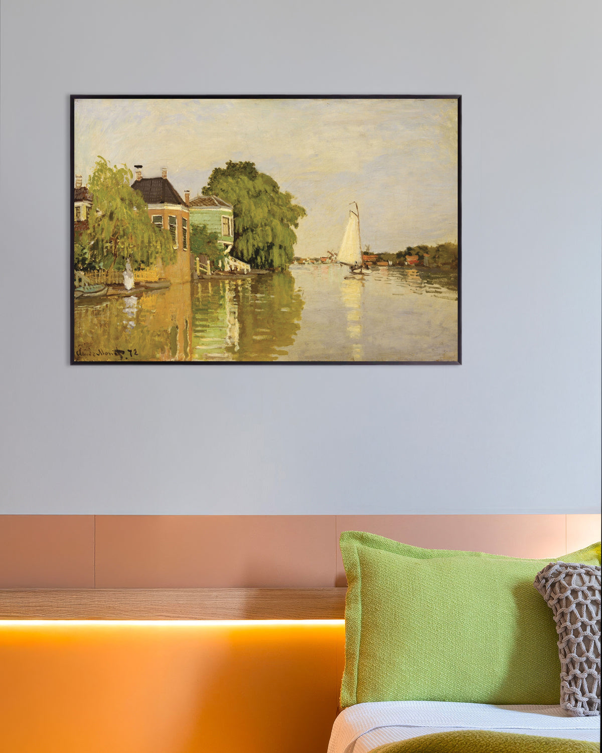 Plakat Huse ved Achterzaan (1871) af Claude Monet med metalramme