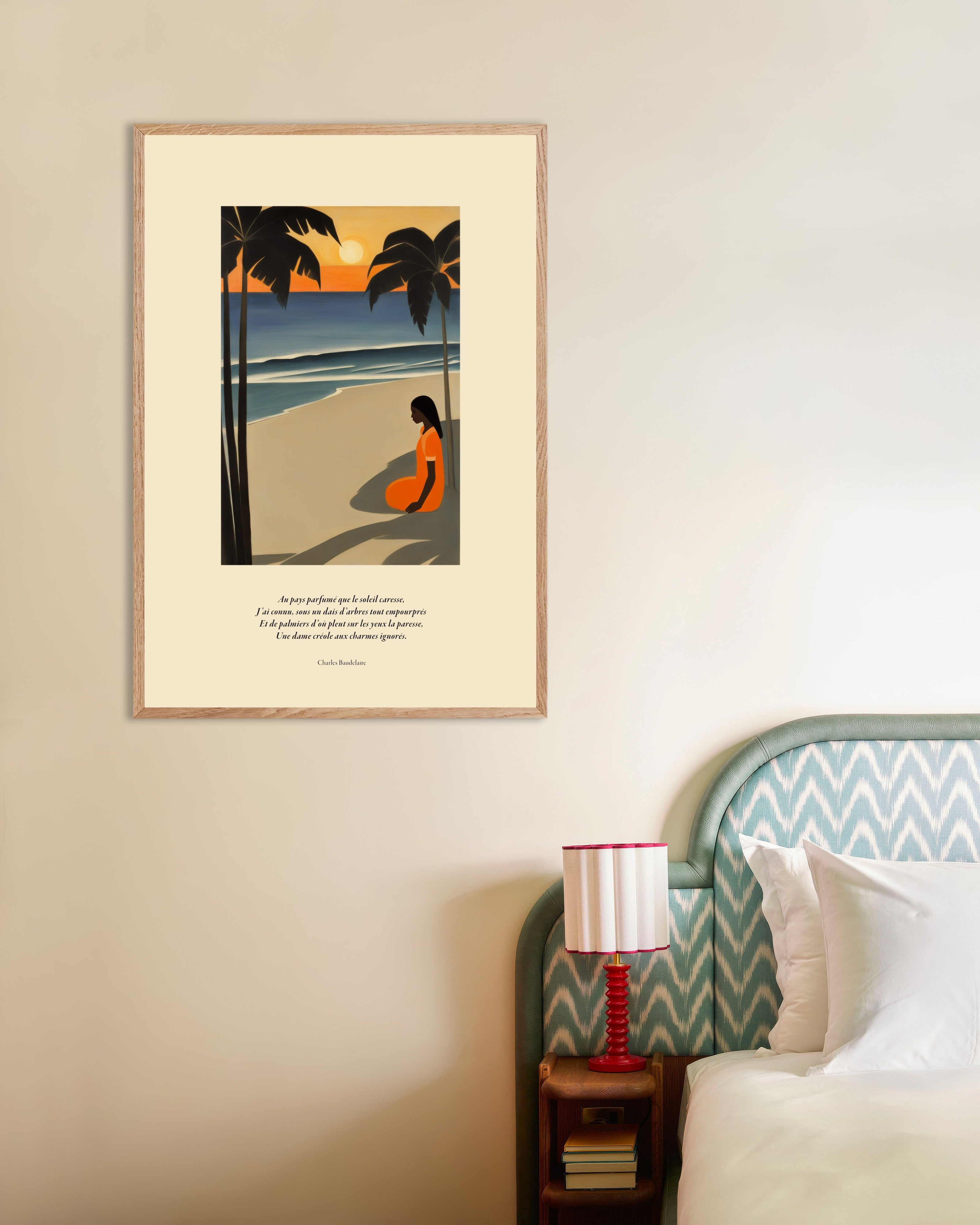 Poster of In the perfumed land caressed by the sun, Baudelaire, french, with natural wooden frame