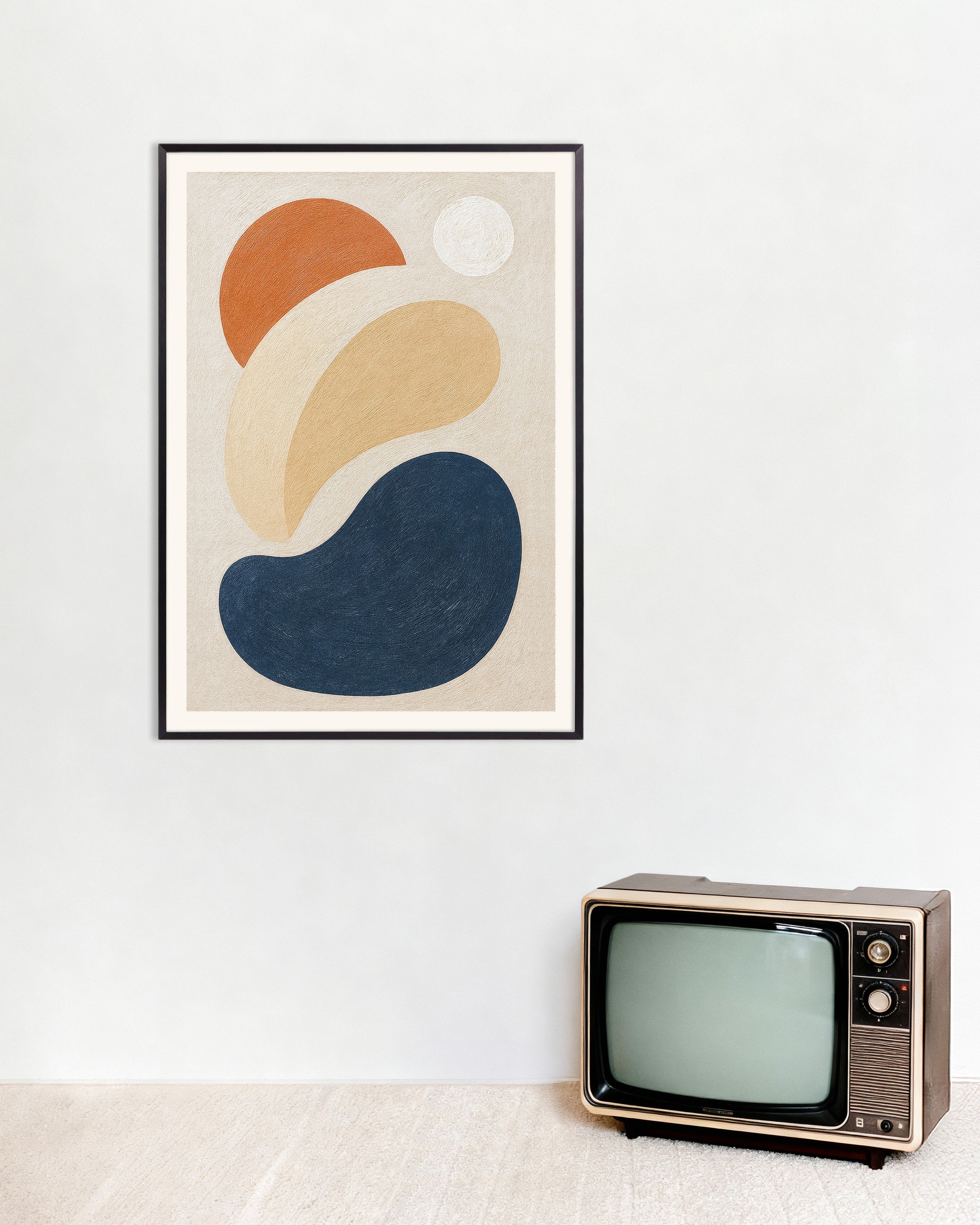 Poster of Intrications – abstract shapes poster in earthy tones, with metal frame