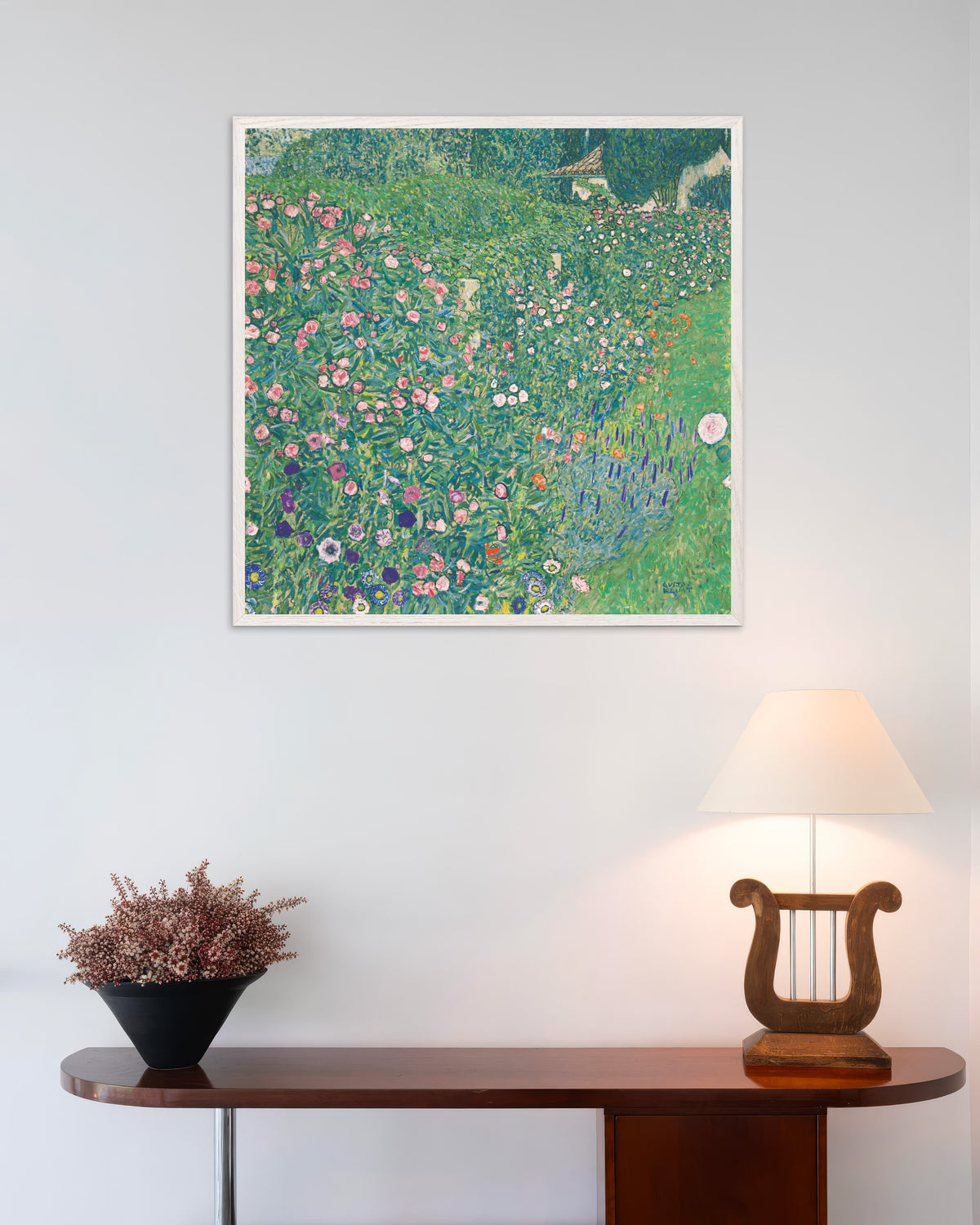 Plakat Italiensk havelandskab (1913) af Gustav Klimt med hvid træramme